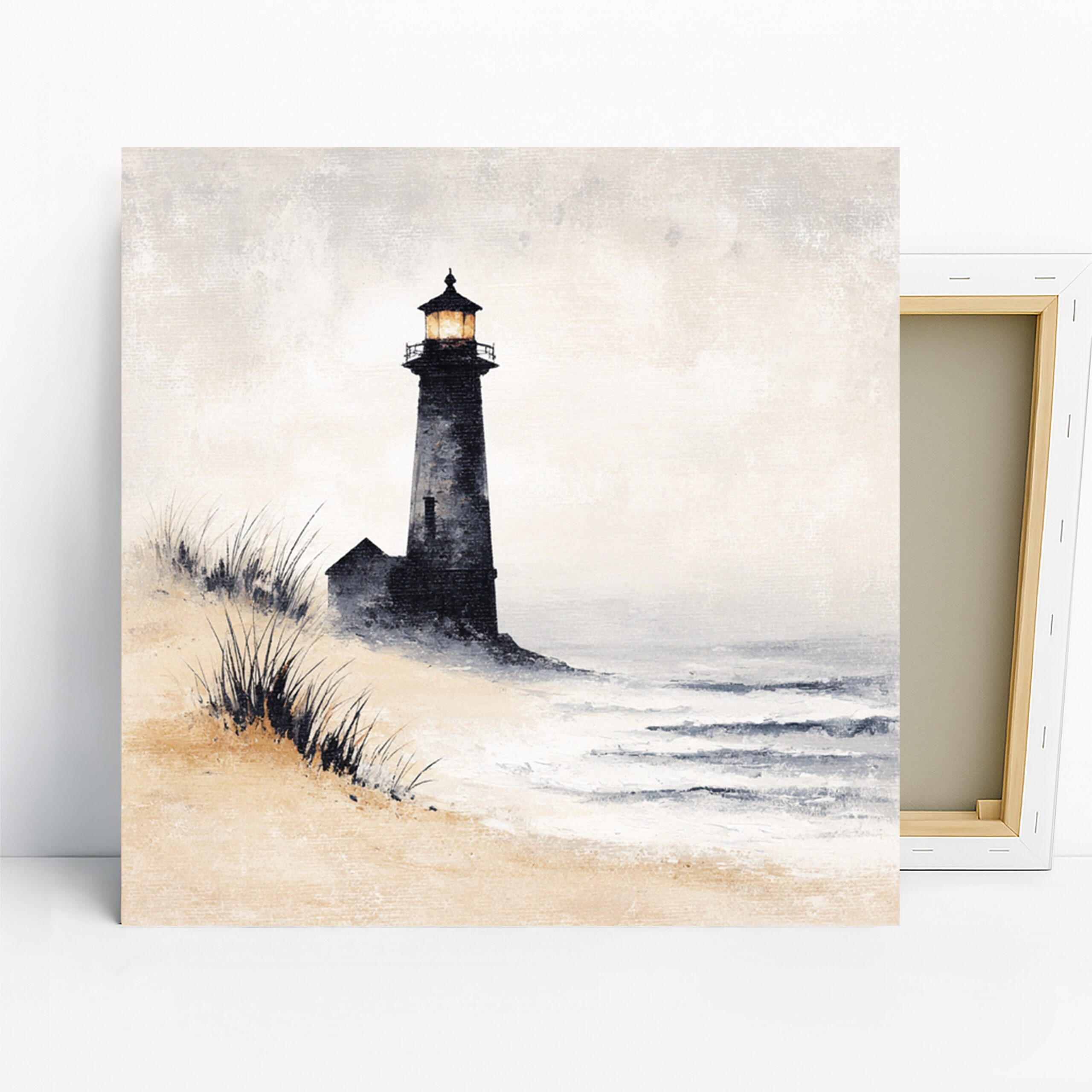Coastal Lighthouse Art, Canvas or Poster, Vintage Rustic Traditional Decor, Living Room Bedroom Bathroom Office Wall Art, Black White Grey