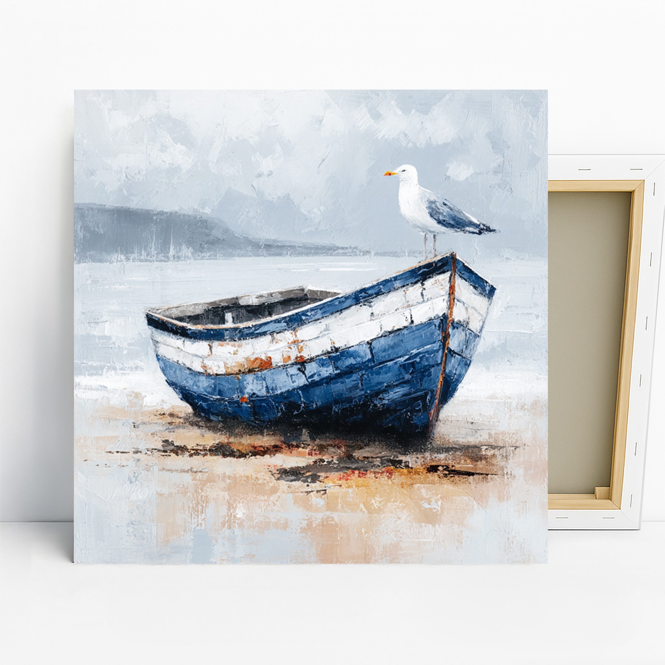 Seagull Art, Canvas or Poster, Nature Coastal Decor, Living Room Bedroom Bathroom Wall Art, Blue White Gray Beige, Nautical Charm