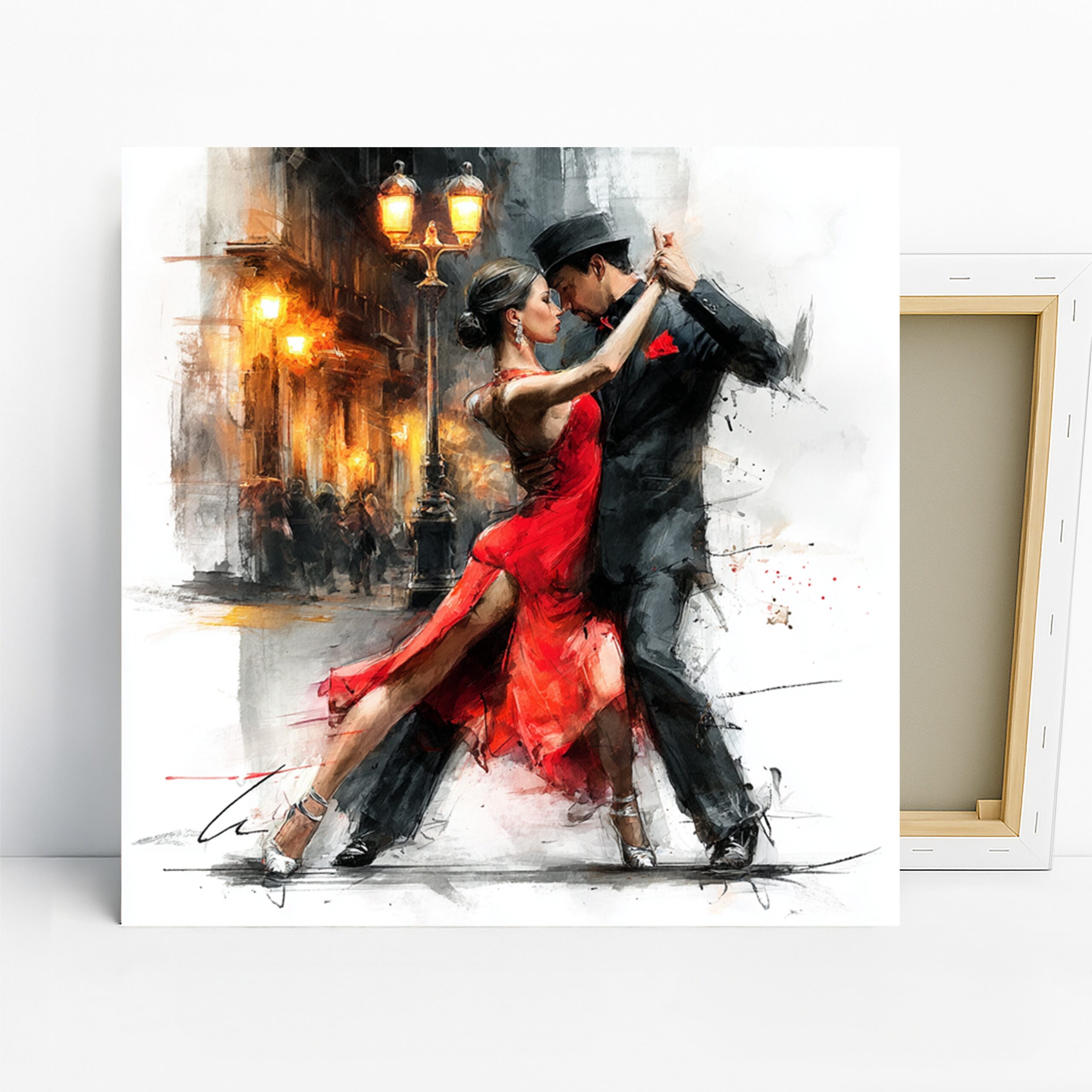 Passionate Tango Art, Canvas or Poster, Contemporary Whimsical Decor, Living Room Bedroom Dining Room Wall Art, Red Black Gold White