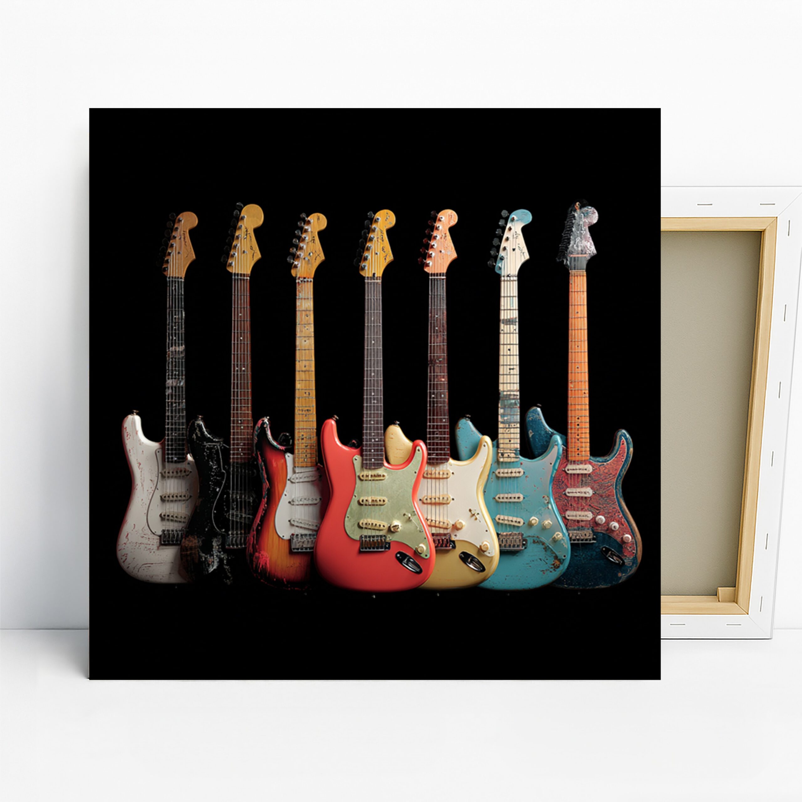 Electric Guitar Collection Art, Canvas or Poster, Vintage Contemporary Decor, Living Room Home Studio Office Wall Art, Red Blue Yellow White