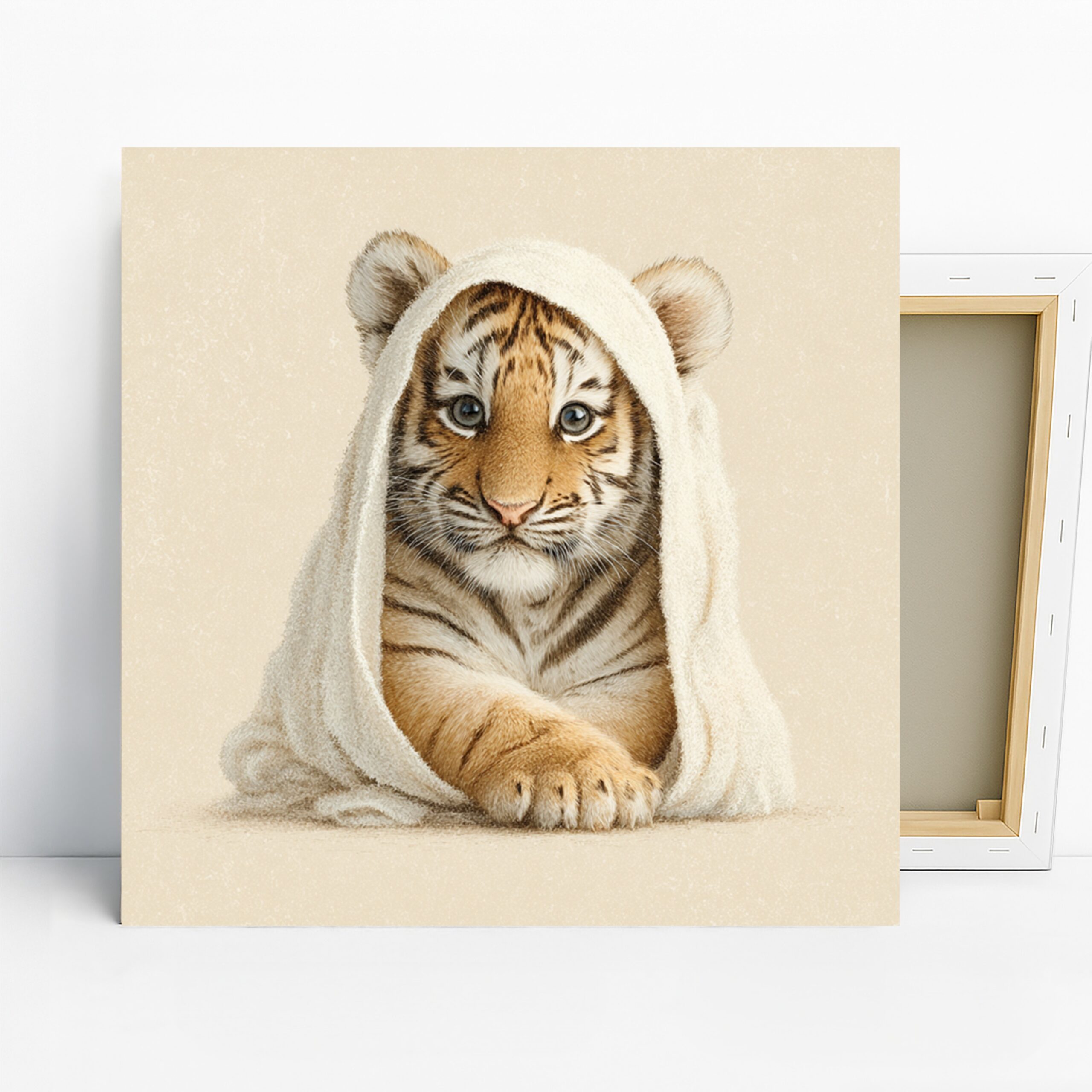 Tiger Art, Canvas or Poster, Whimsical Contemporary Decor, Nursery Children’s Room Bathroom Bedroom Wall Art, Orange Blue Brown and White