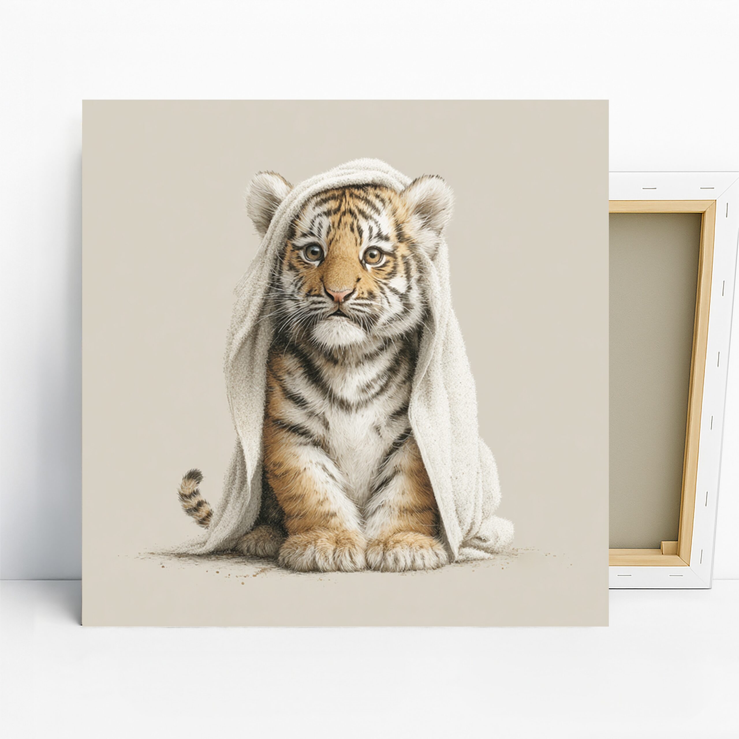 Baby Tiger Art, Canvas or Poster, Whimsical Nature Decor, Nursery Children's Room Bedroom Wall Art, Orange Black White and Brown