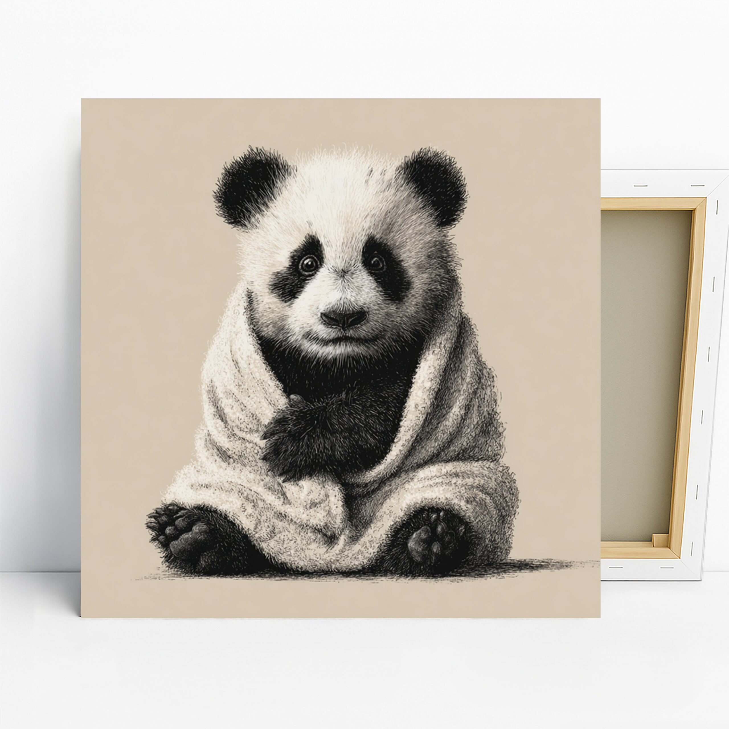 Panda Art, Canvas or Poster, Contemporary Minimalist Scandinavian Decor, Living Room Bedroom Nursery Office Wall Art, Black Beige White