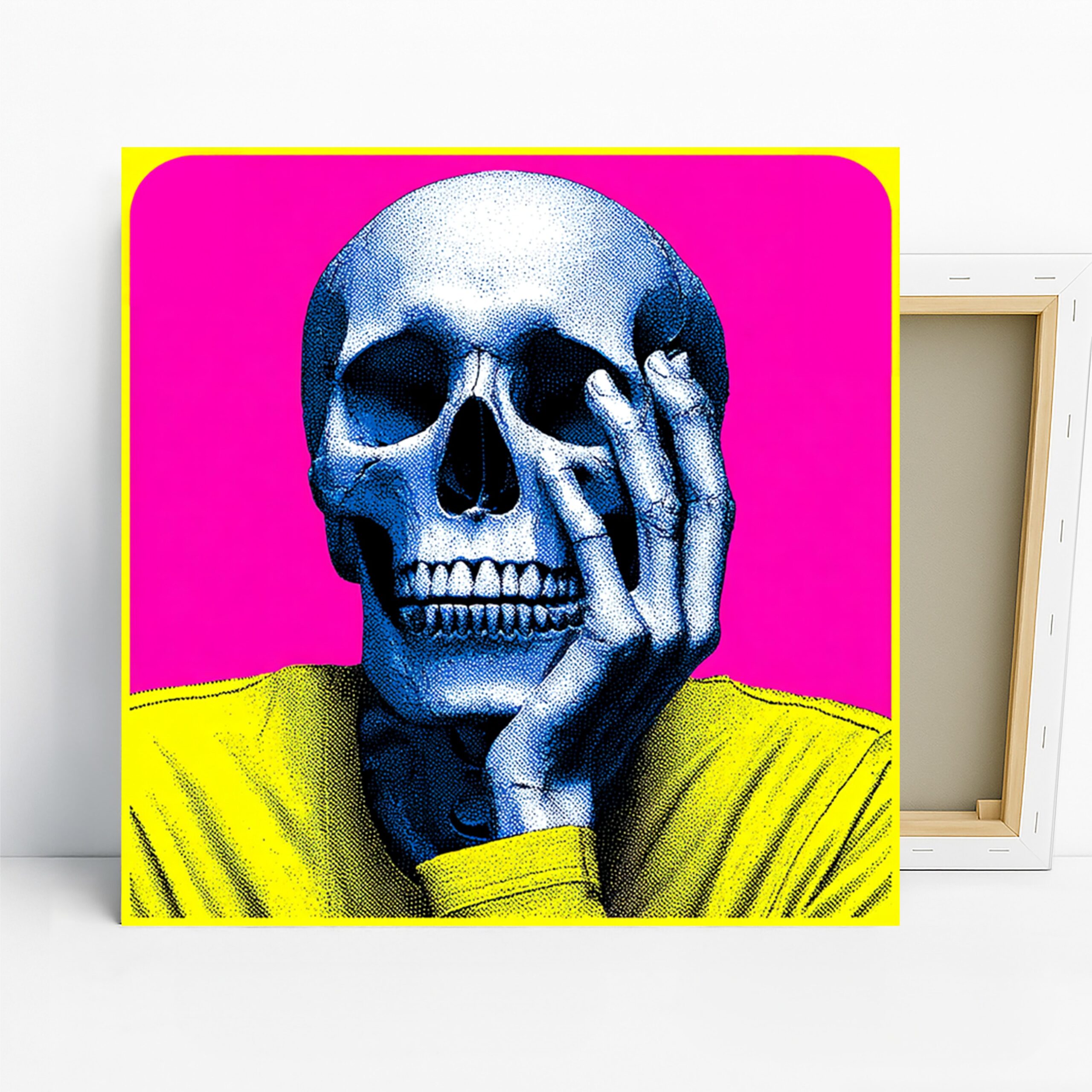 Neon Skull Art, Canvas or Poster, Pop Art Contemporary Decor, Living Room Office Game Room Wall Art, Blue Pink Yellow White
