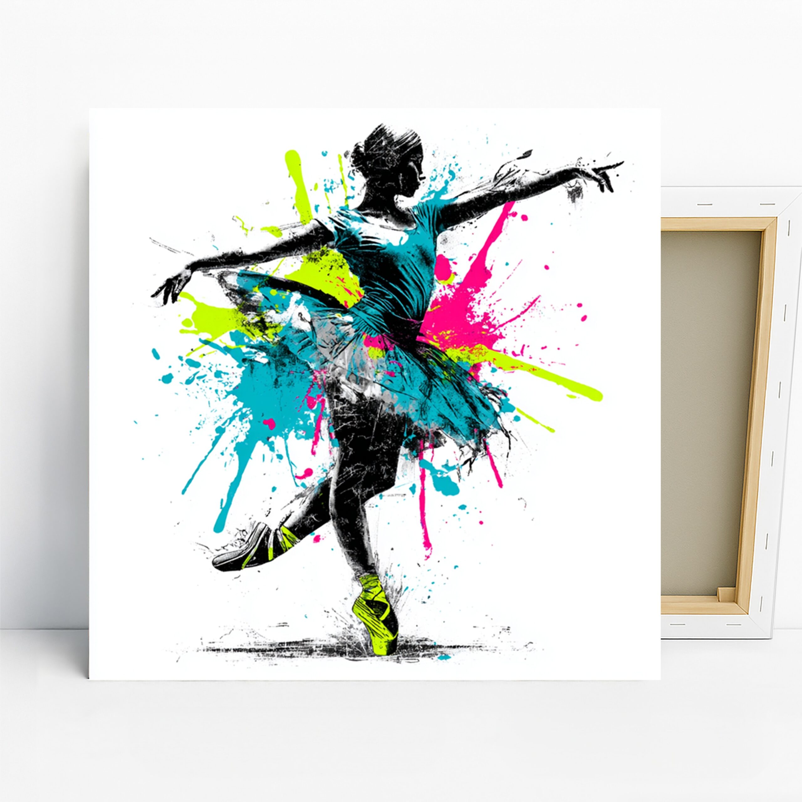 Dynamic Dancer Splash Art, Canvas or Poster, Contemporary Urban Decor, Living Room Home Gym Bedroom Office Wall Art, Blue Pink Green Black