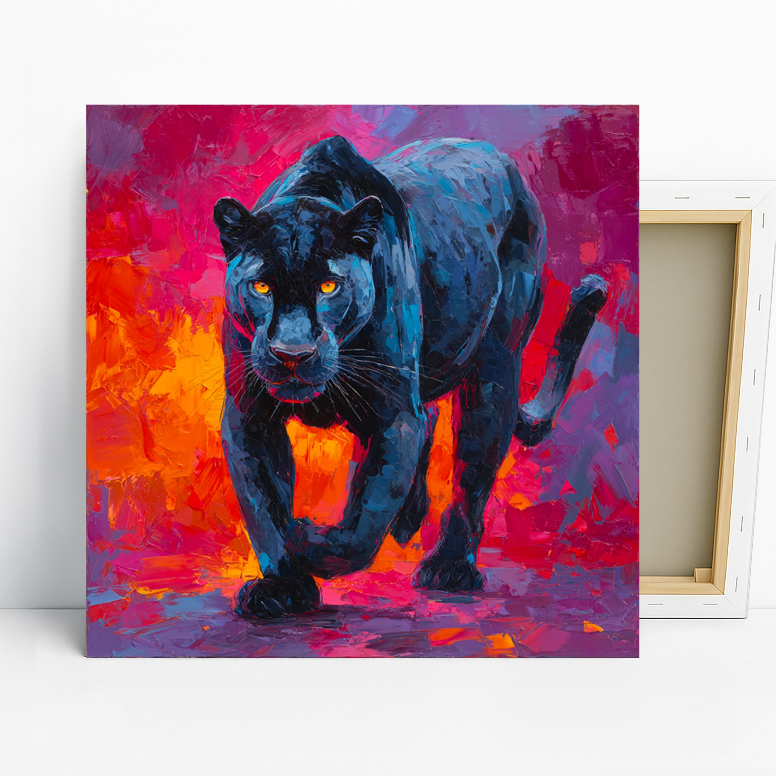Panther Art, Canvas or Poster, Contemporary Animal Decor, Living Room Office Game Room Wall Art, Blue Red Orange Yellow