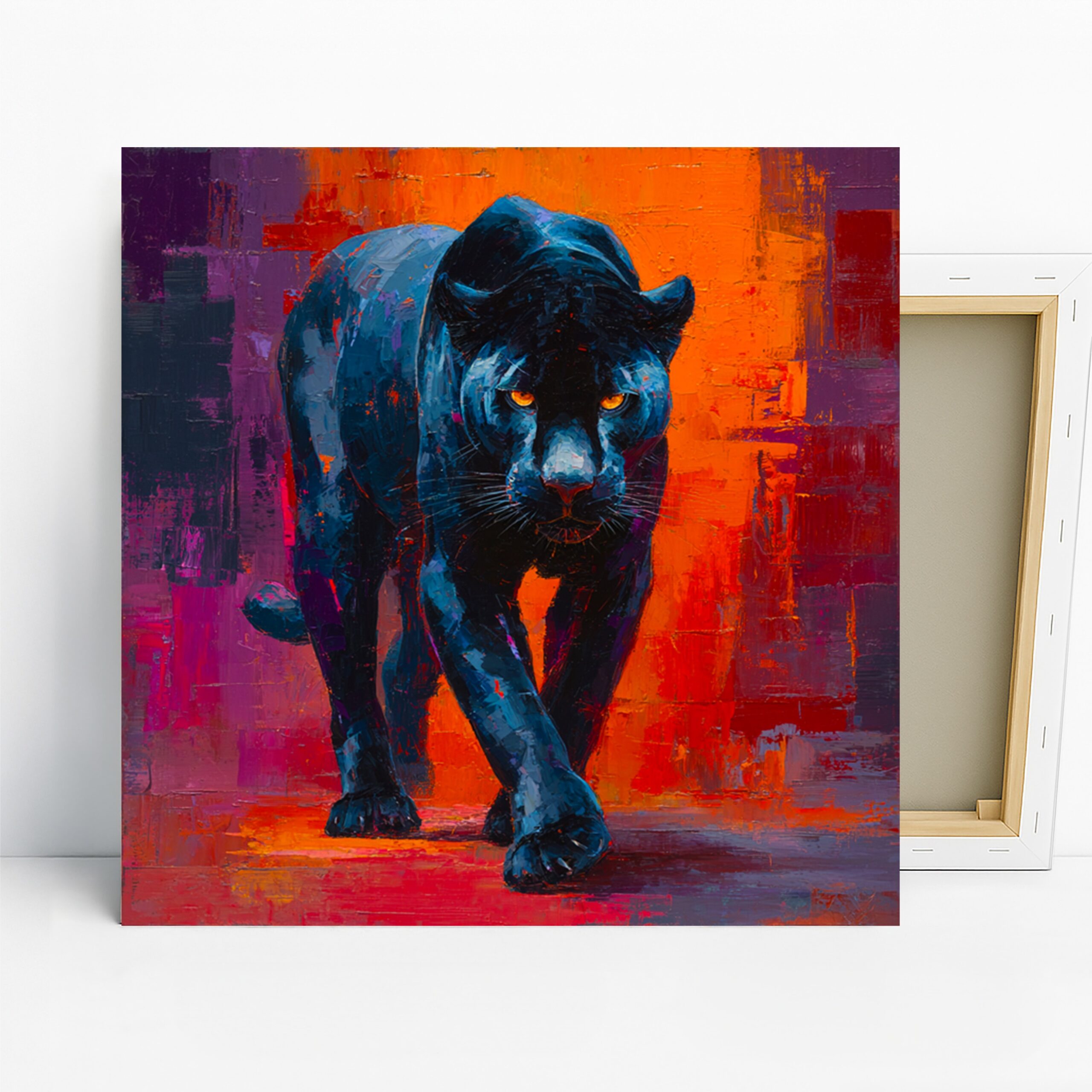 Blue Panther Art, Canvas or Poster, Contemporary Animal Decor, Living Room Office Bedroom Wall Art, Blue Orange Purple Red Color