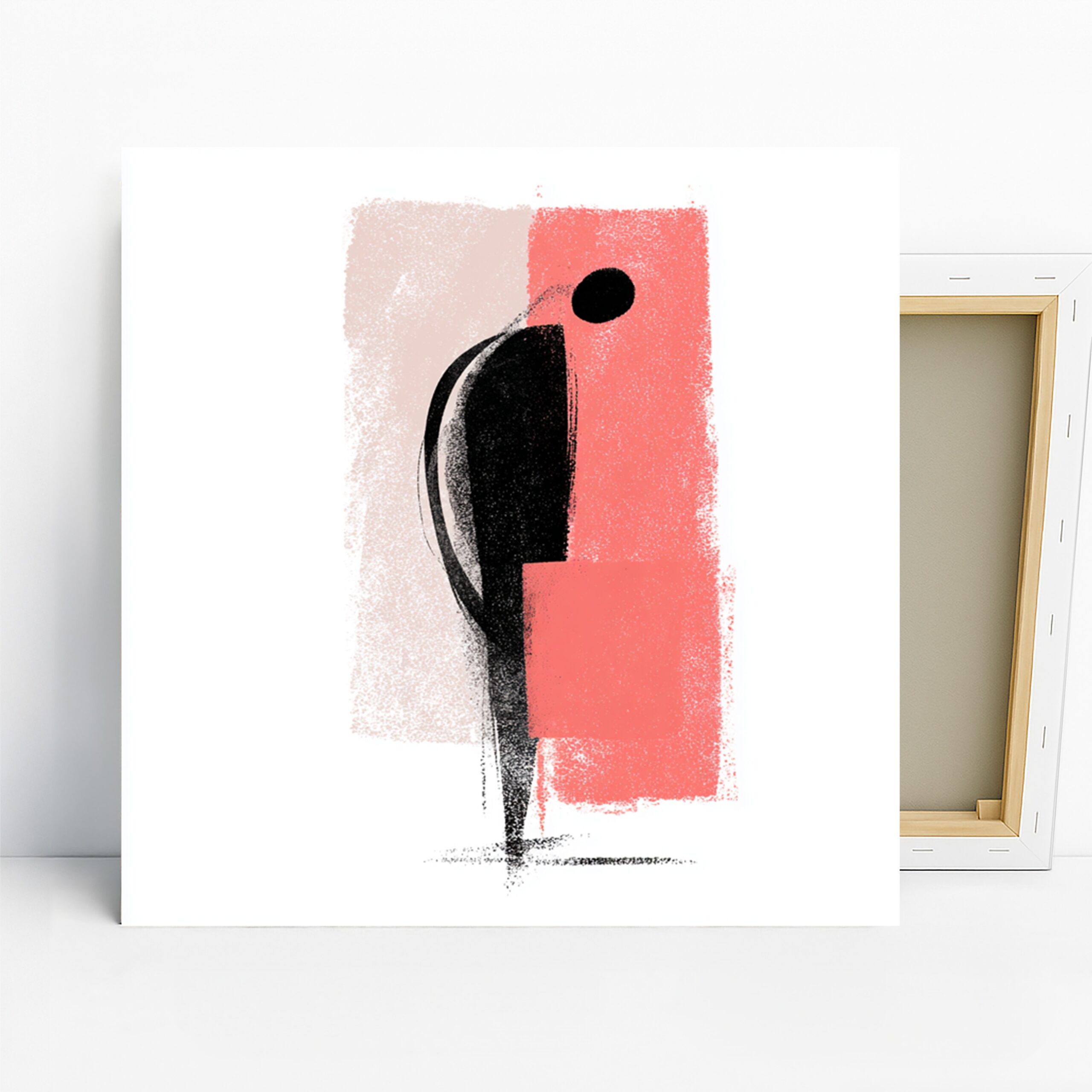 Geometric Silhouette Art, Canvas or Poster, Abstract Minimalist Decor, Living Room Office Bedroom Wall Art, Black Pink White Colors