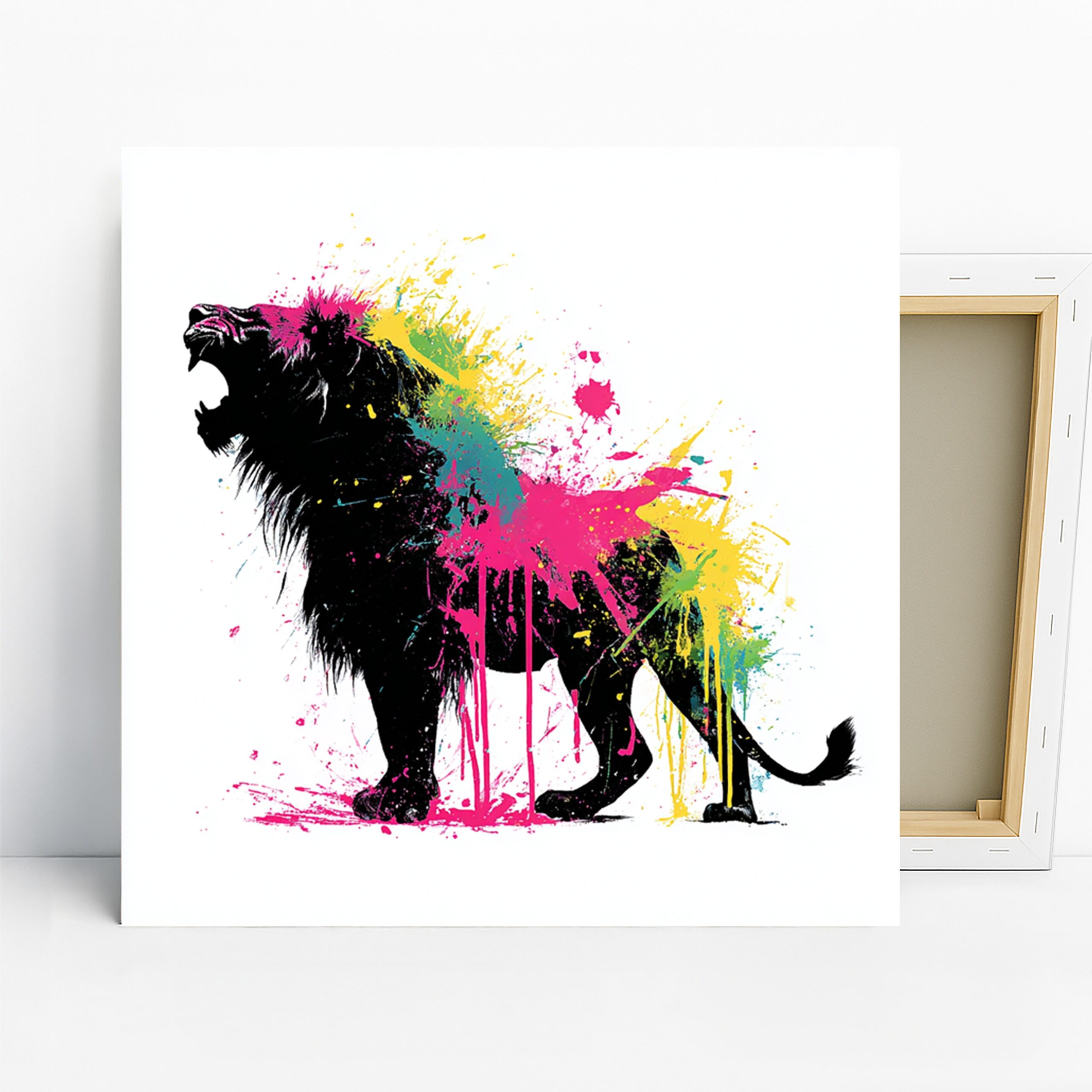 Lion Roar Art, Canvas or Poster, Street Contemporary Decor, Living Room Bedroom Office Game Room Wall Art, Black Pink Yellow Green