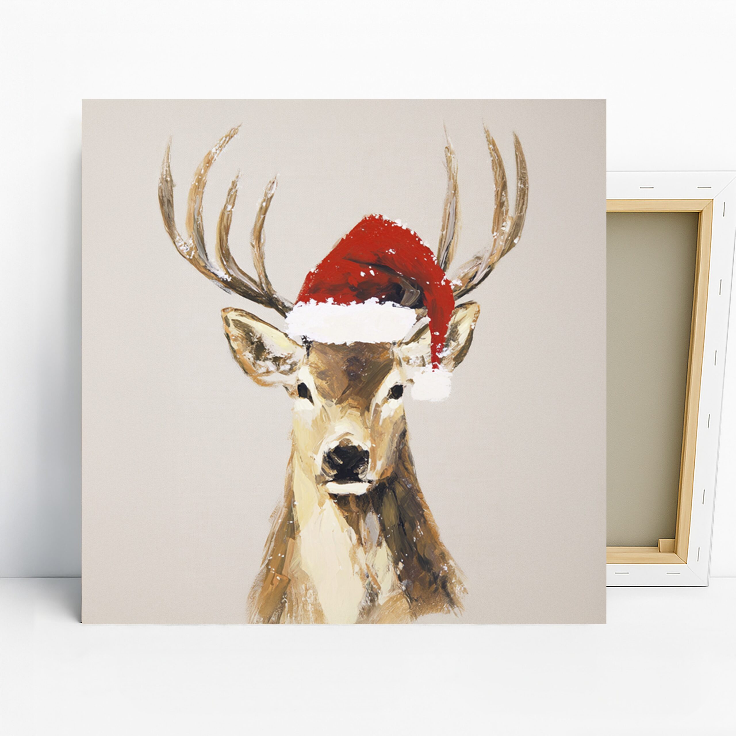 Deer Art, Canvas or Poster, Whimsical Rustic Farmhouse Decor, Living Room Bedroom Children’s Room Office Wall Art, Brown Red White Beige