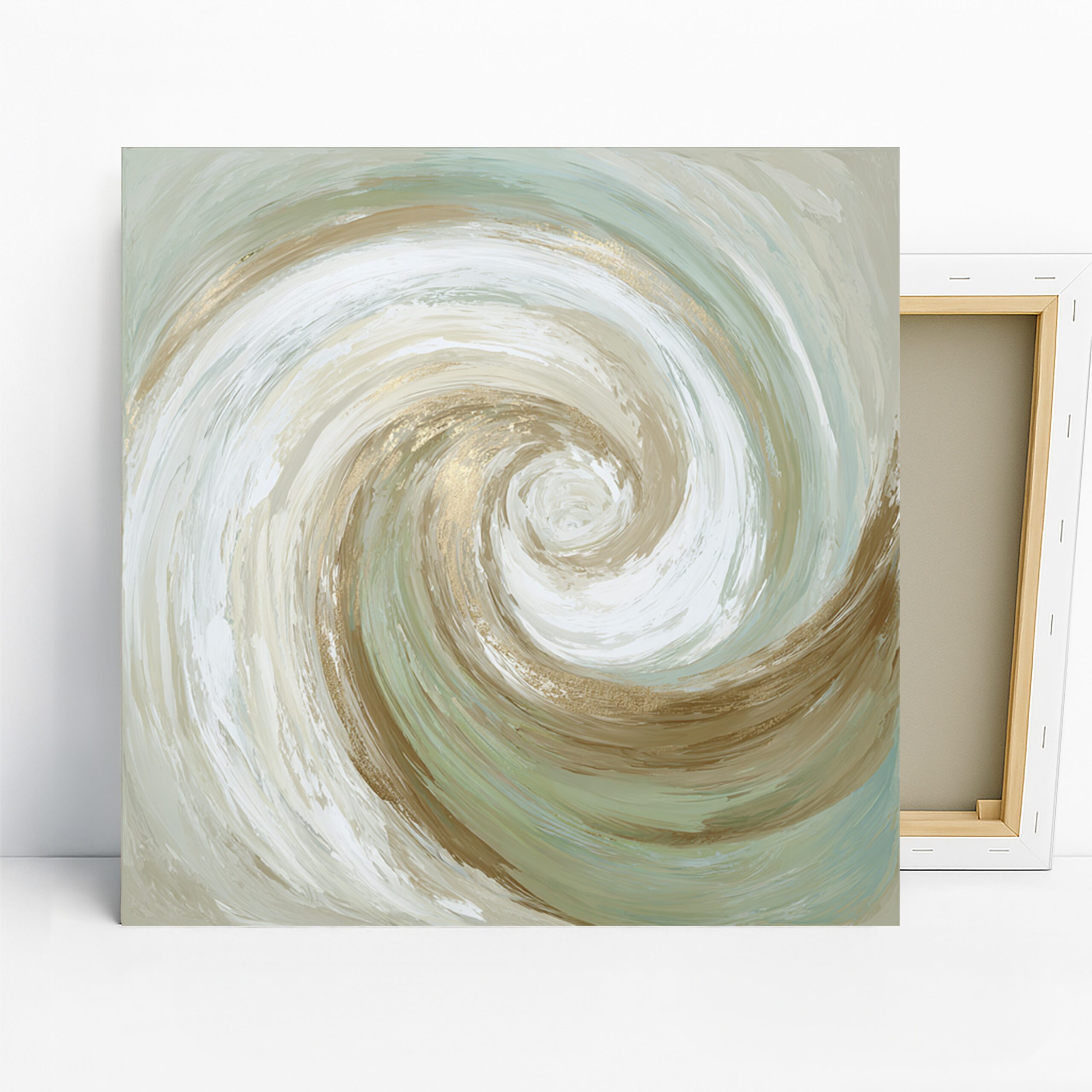 Serene Spiral Art, Canvas or Poster, Abstract Contemporary Decor, Living Room Bedroom Bathroom Office Wall Art, White Beige Green Gold