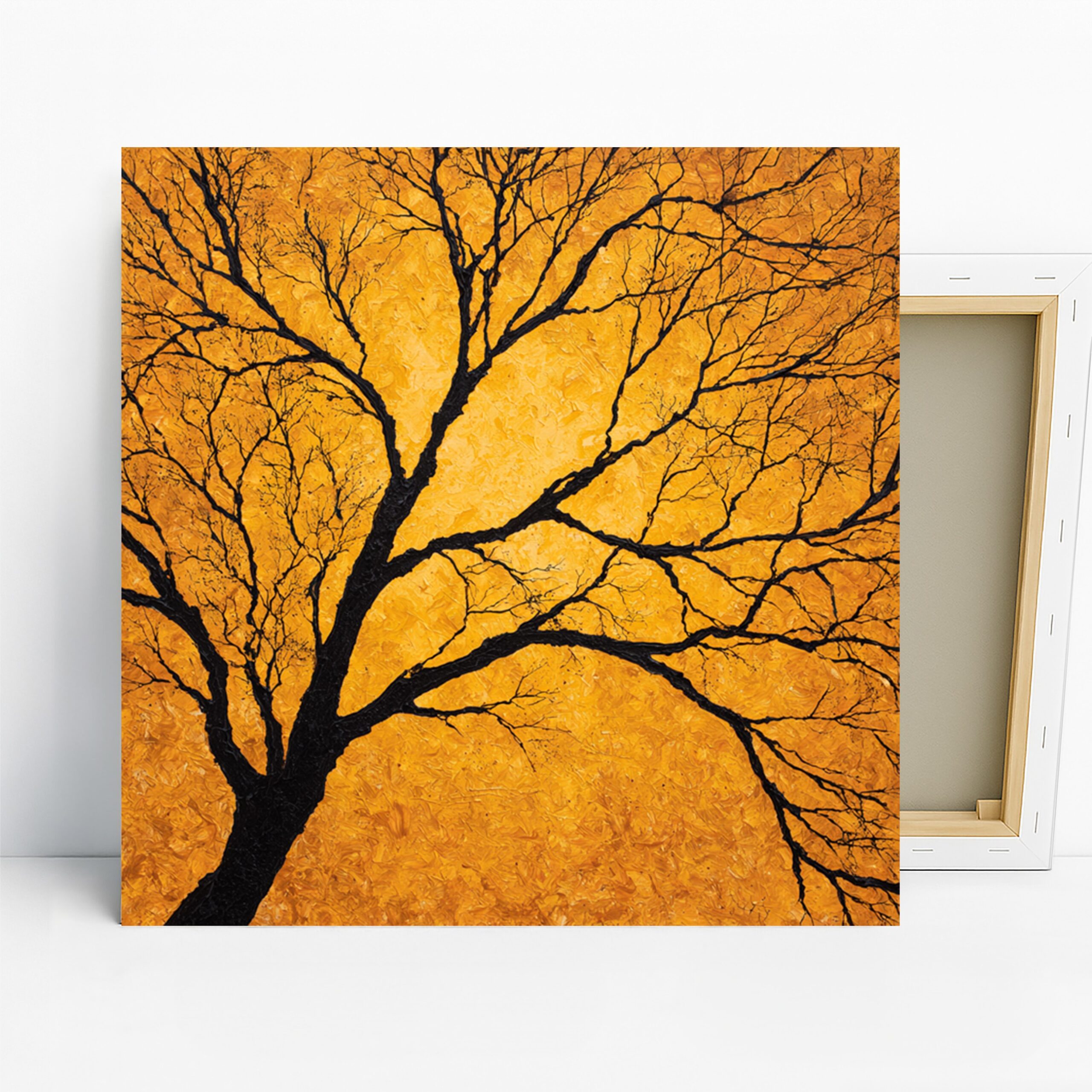 Golden Autumn Tree Art, Canvas or Poster, Nature Minimalist Decor, Living Room Bedroom Office Wall Art, Yellow Black Orange Gold