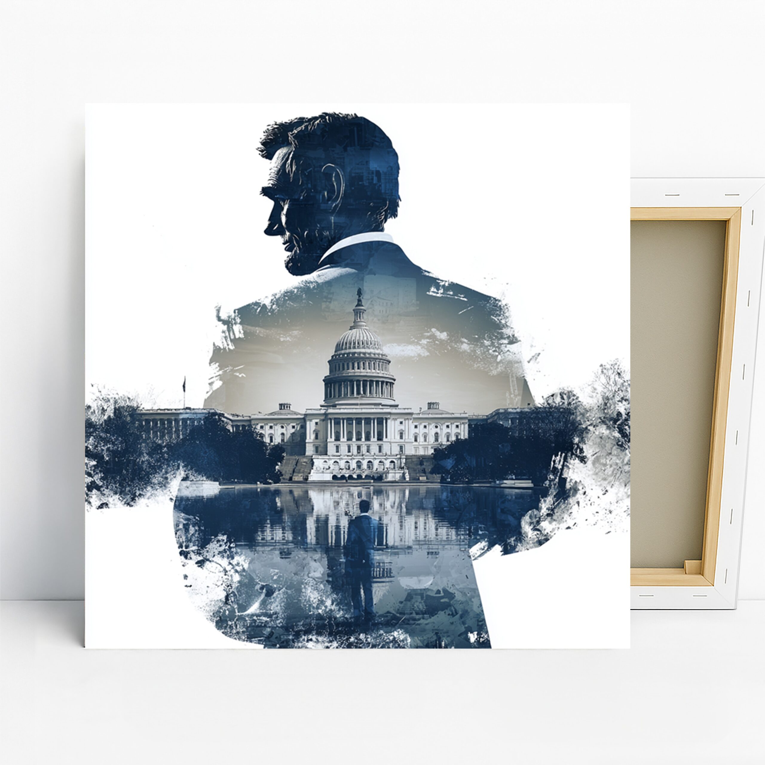 Capitol Reflection Art, Canvas or Poster, Contemporary Political Decor, Office Living Room Library Wall Art, Blue White Gray Black