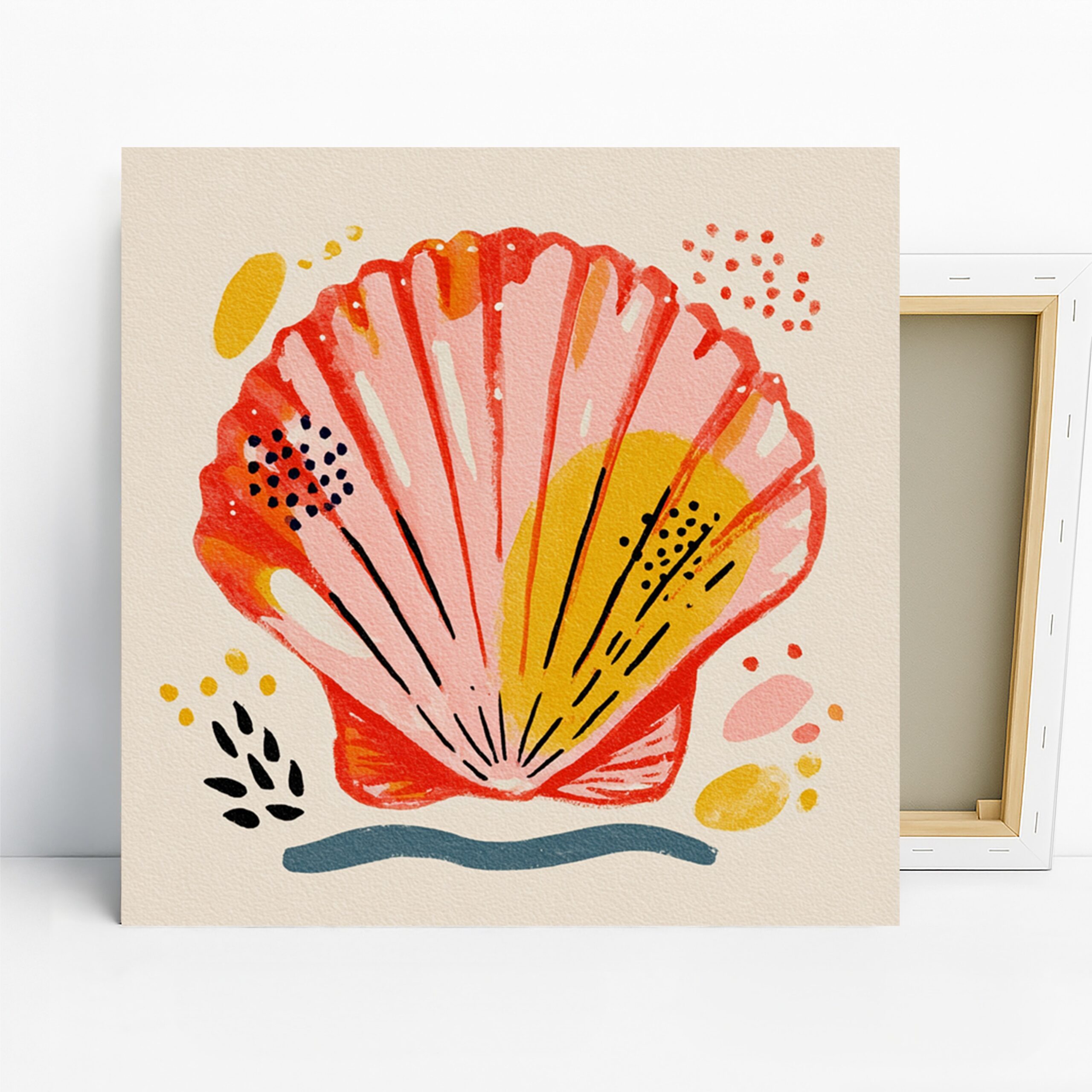 Vibrant Seashell Art, Canvas or Poster, Whimsical Coastal Decor, Bathroom Bedroom Living Room Entryway Wall Art, Pink Red Yellow Orange