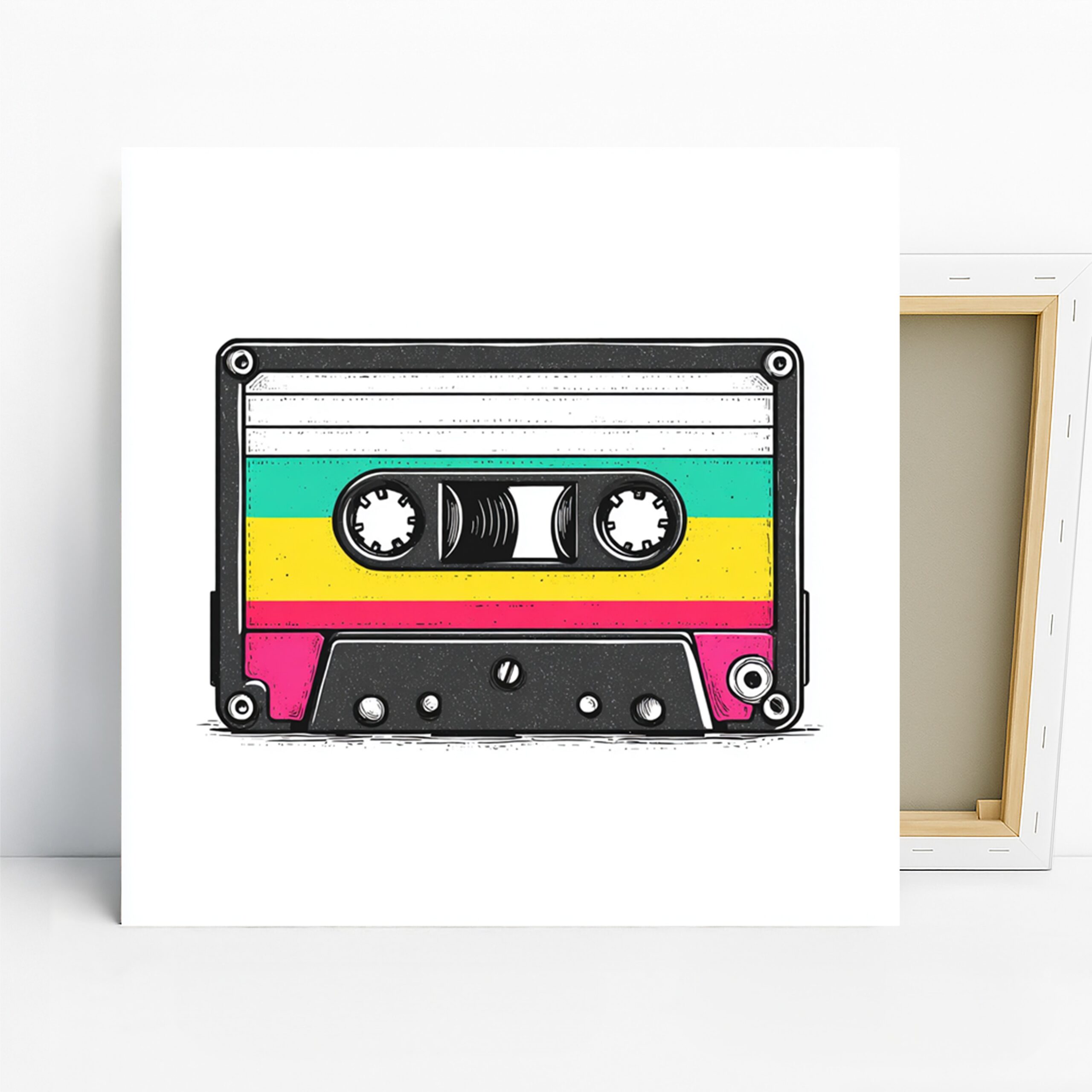 Retro Cassette Tape Art, Canvas or Poster, Vintage Contemporary Decor, Living Room Bedroom Home Office Game Room Wall Art, Yellow Pink Black