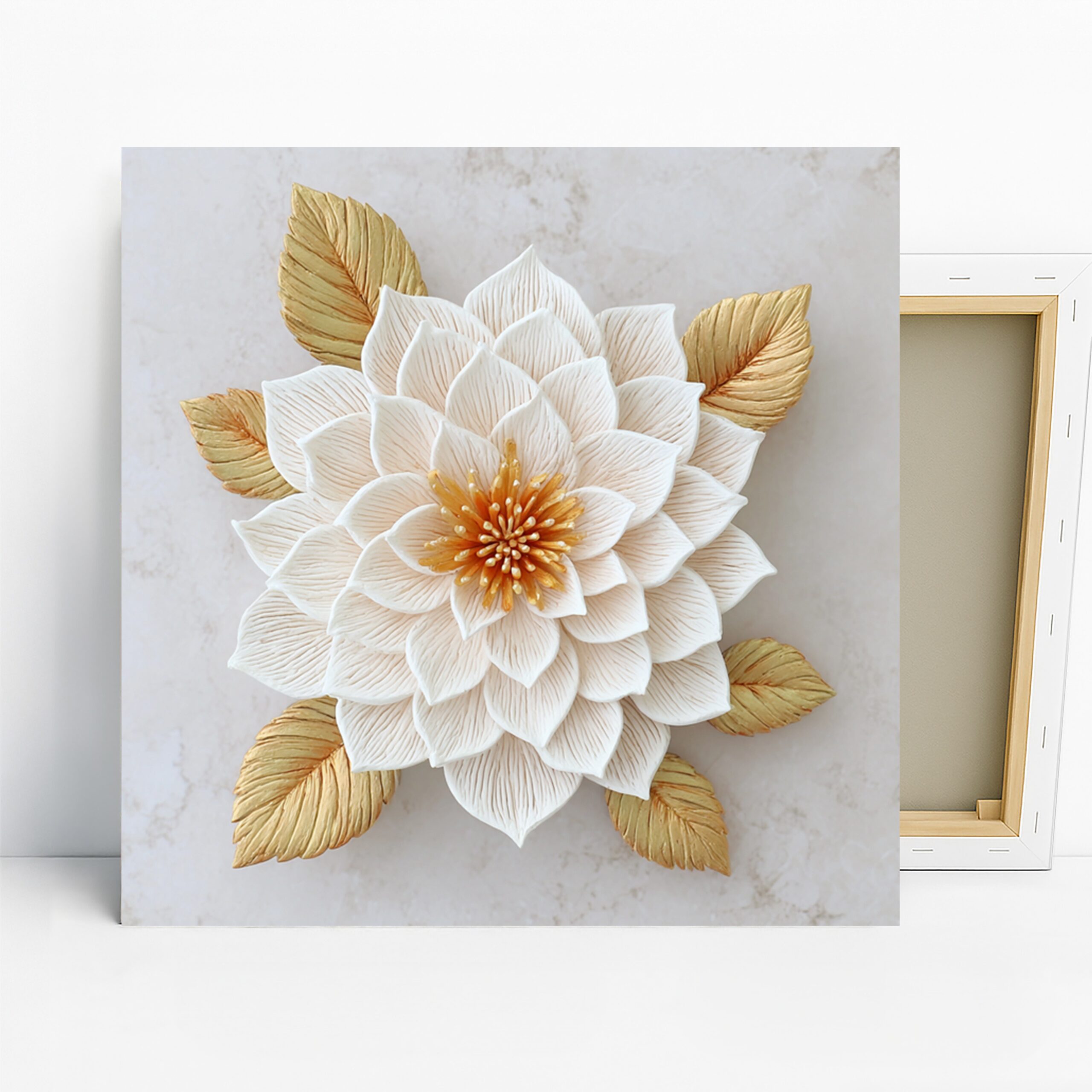 Elegant White Lotus Art, Canvas or Poster, Modern Minimalist Decor, Living Room Bedroom Office Wall Art, White Gold Yellow