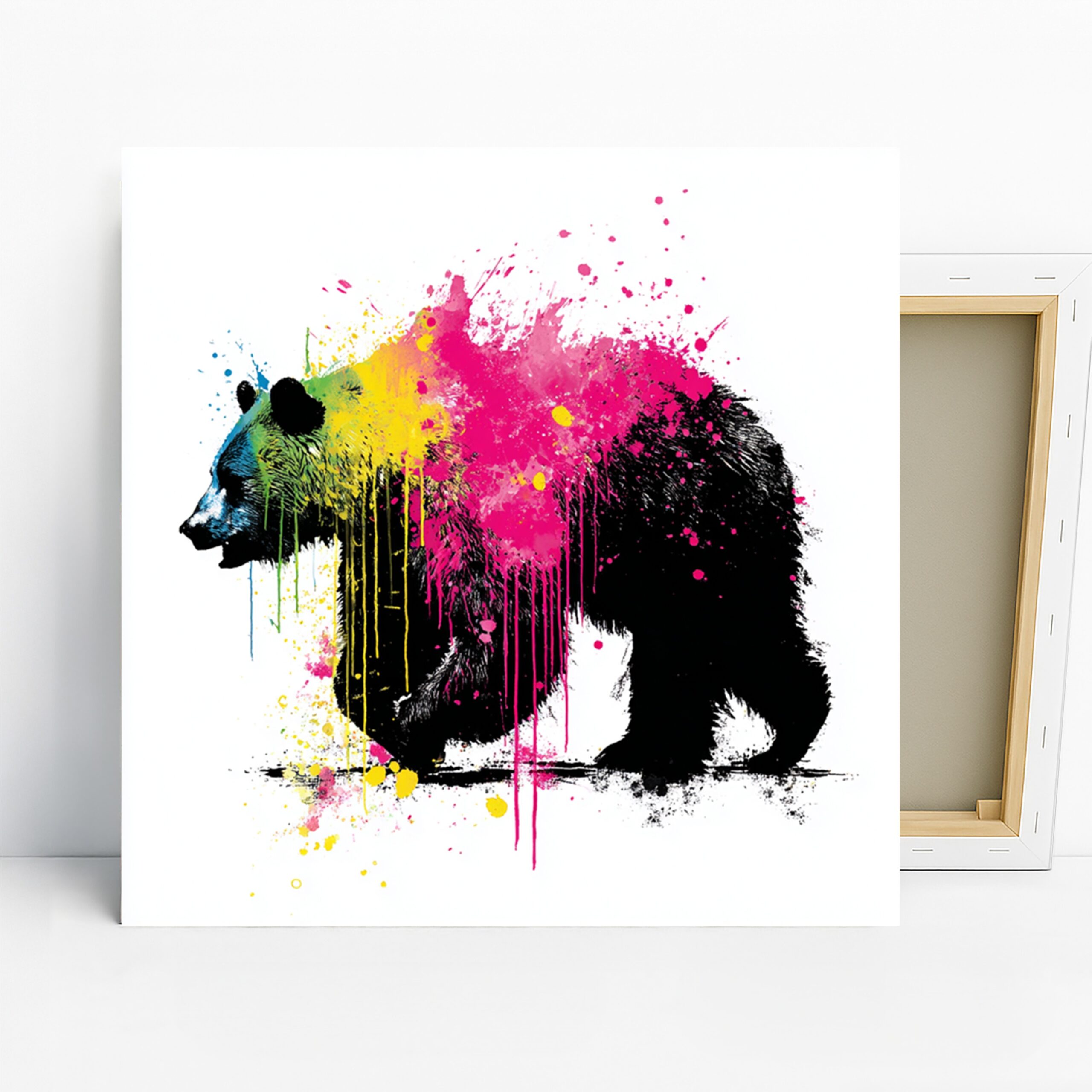 Colorful Bear Art, Canvas or Poster, Abstract Contemporary Decor, Living Room Bedroom Office Game Room Wall Art, Black Pink Yellow Blue