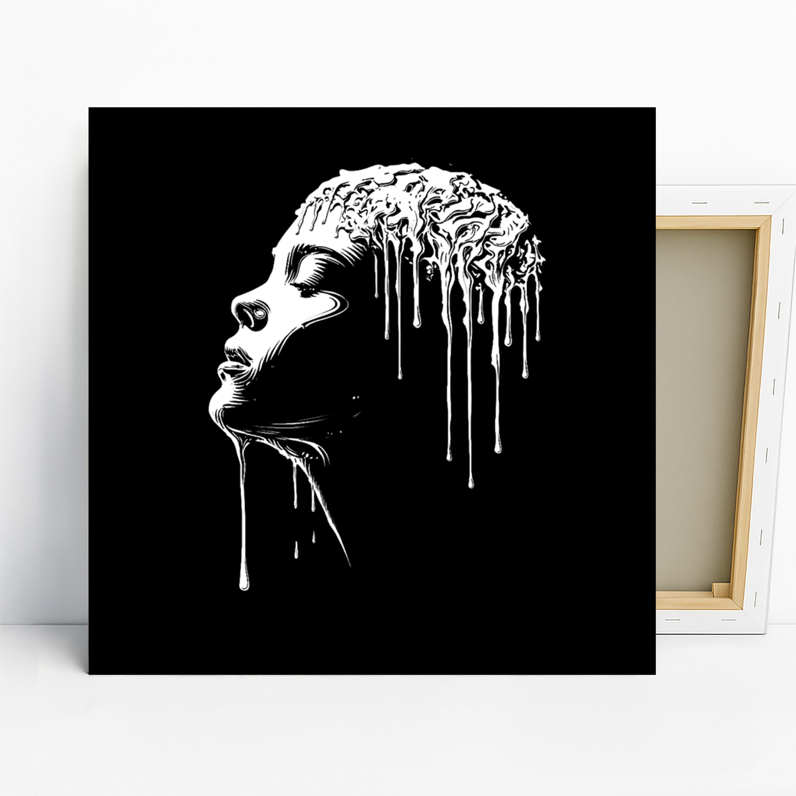 Melting Face Art, Canvas or Poster, Surrealism Contemporary Decor, Living Room Bedroom Office Bathroom Wall Art, Black and White