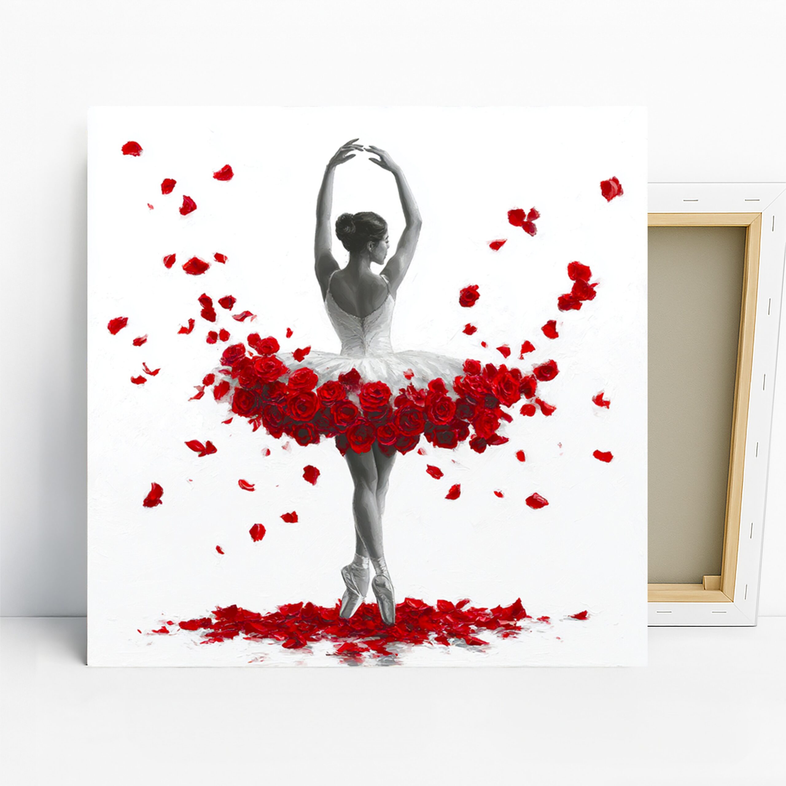 Ballerina Rose Art, Canvas or Poster, Contemporary Figurative Glam Decor, Living Room Bedroom Dance Studio Wall Art, Red Black White