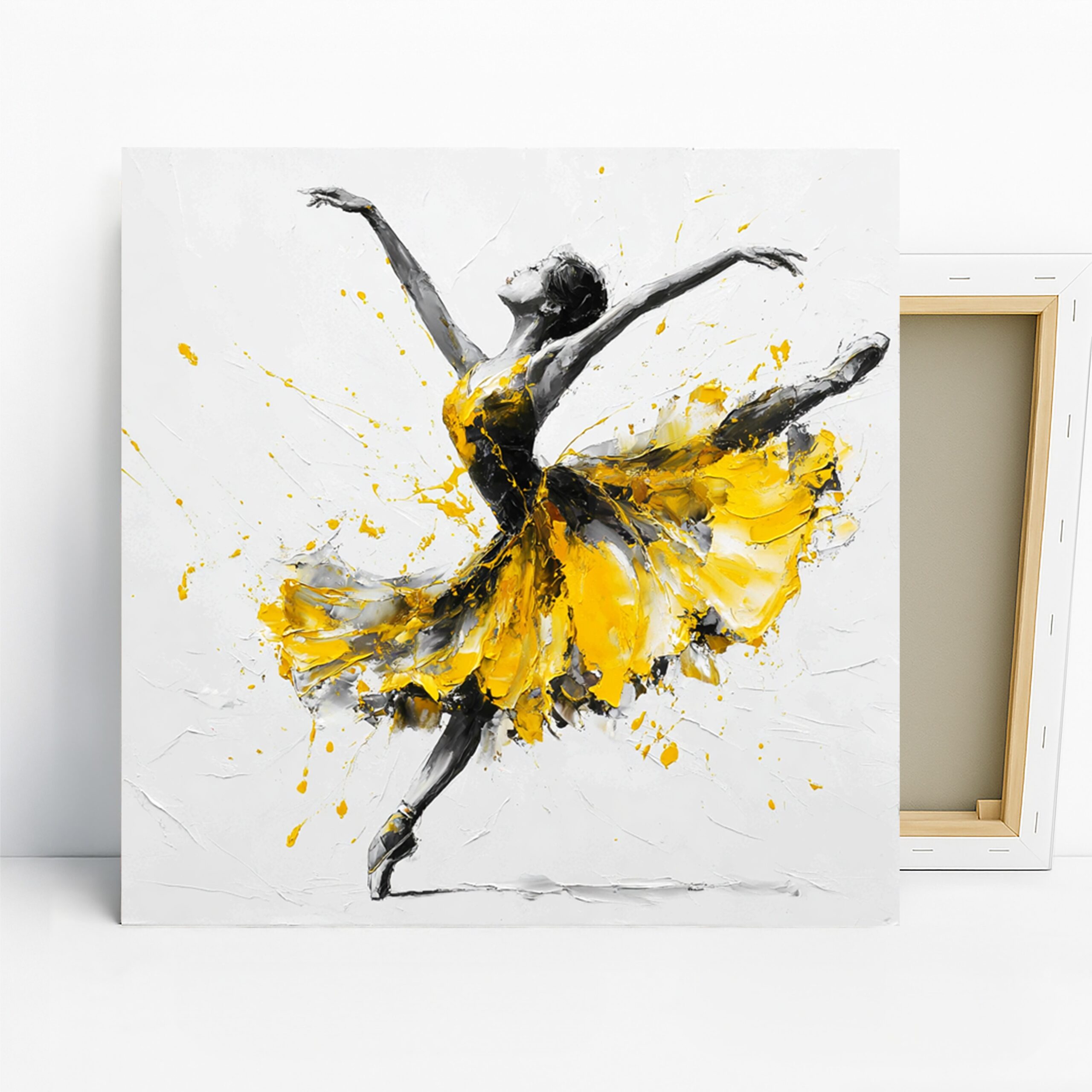 Yellow Ballet Dancer Art, Canvas or Poster, Contemporary Abstract Decor, Living Room Bedroom Dance Studio Wall Art, Yellow Black White Grey