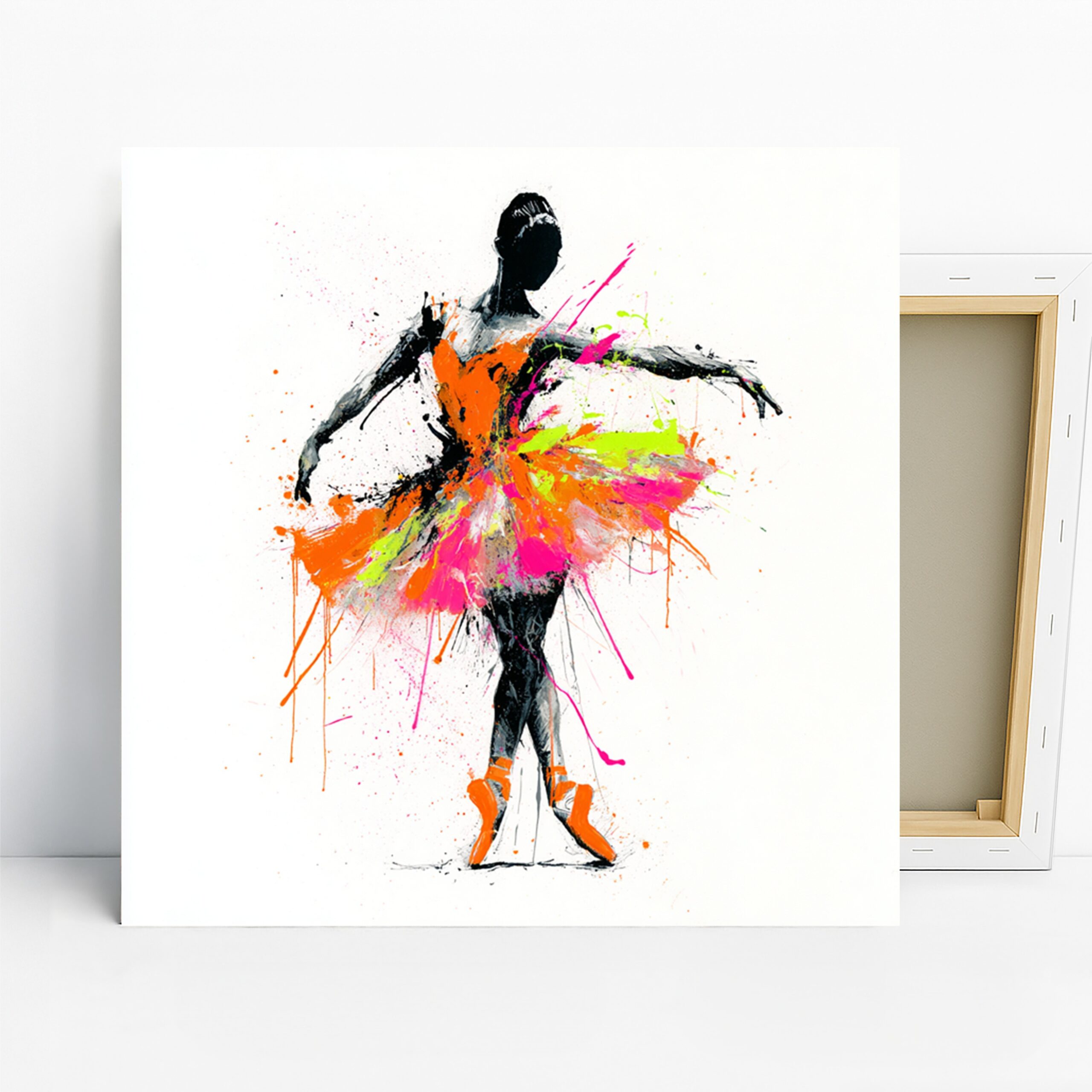 Colorful Ballet Dancer Art, Canvas or Poster, Contemporary Whimsical Decor, Living Room Bedroom Dance Studio Wall Art, Orange Pink Green