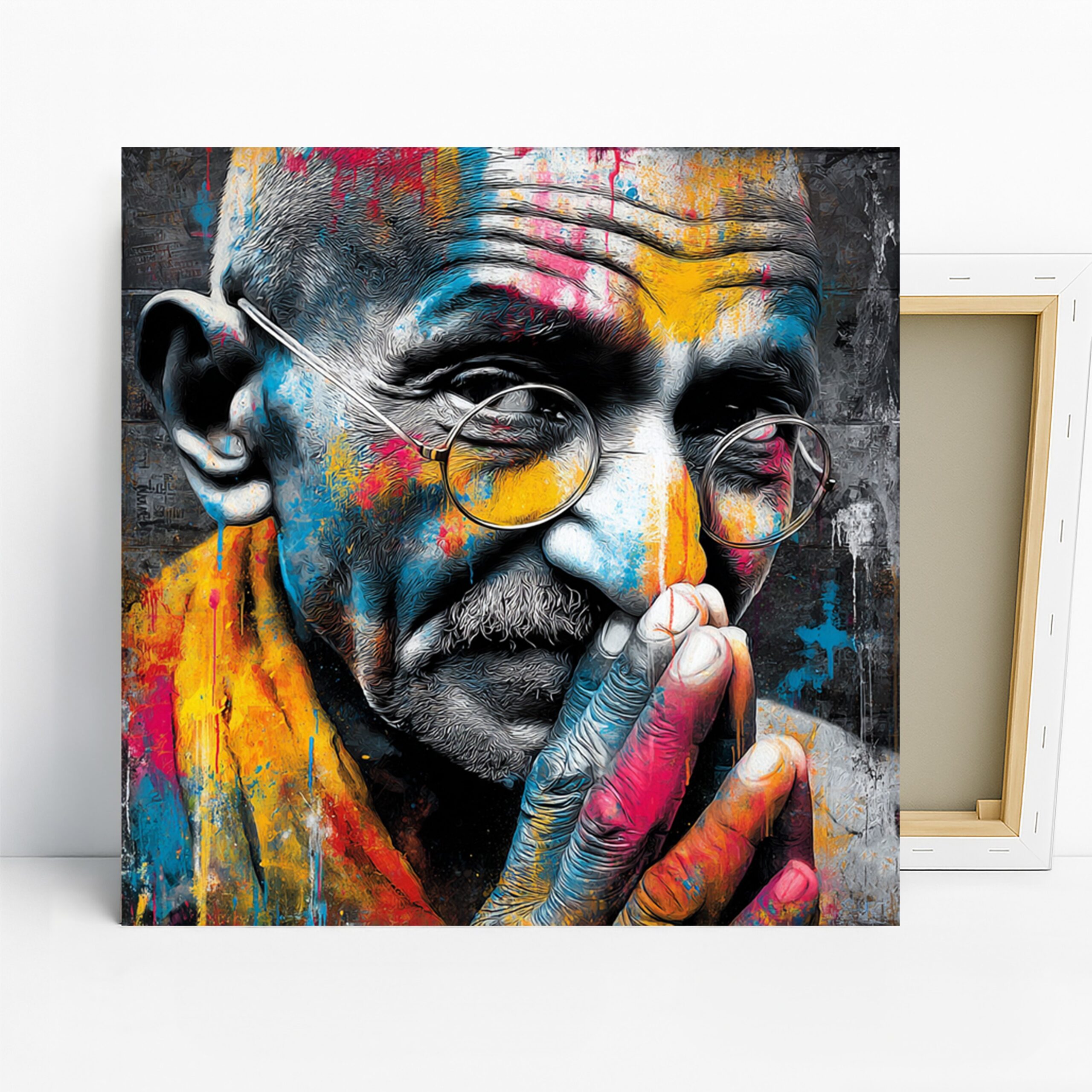 Vibrant Portrait Art, Canvas or Poster, Street Pop Contemporary Decor, Living Room Office Bedroom Game Room Wall Art, Blue Yellow Pink 