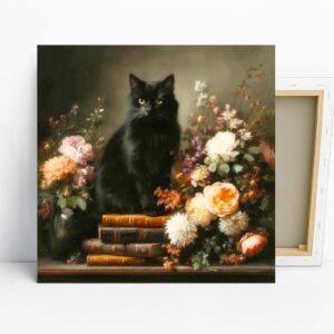 Black Cat Floral Books Art