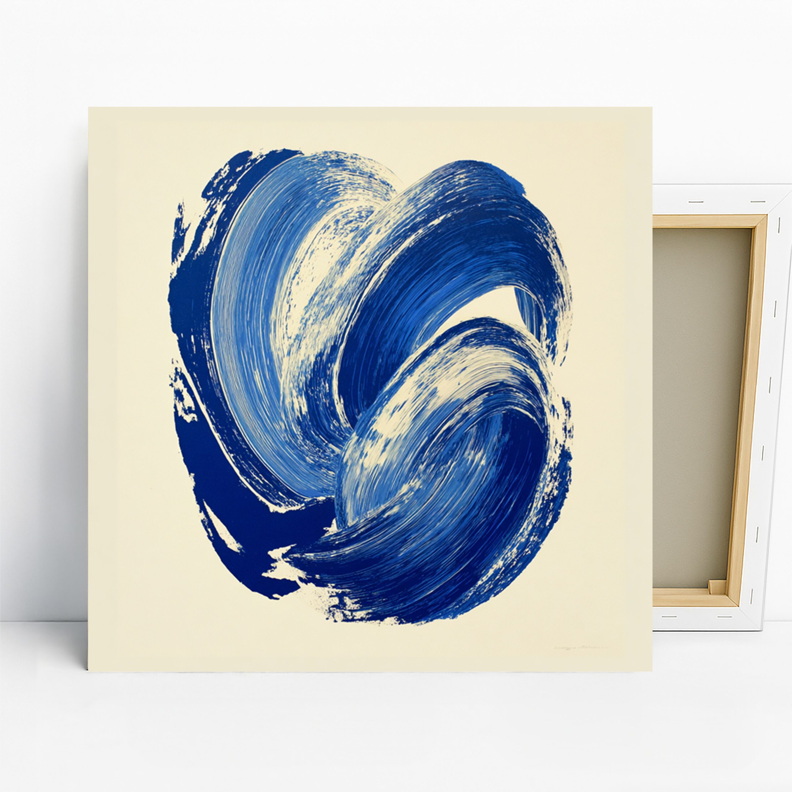 Blue Swirl Art, Canvas or Poster, Abstract Minimalist Decor, Living Room Bedroom Office Bathroom Wall Art, Blue White Navy Colors