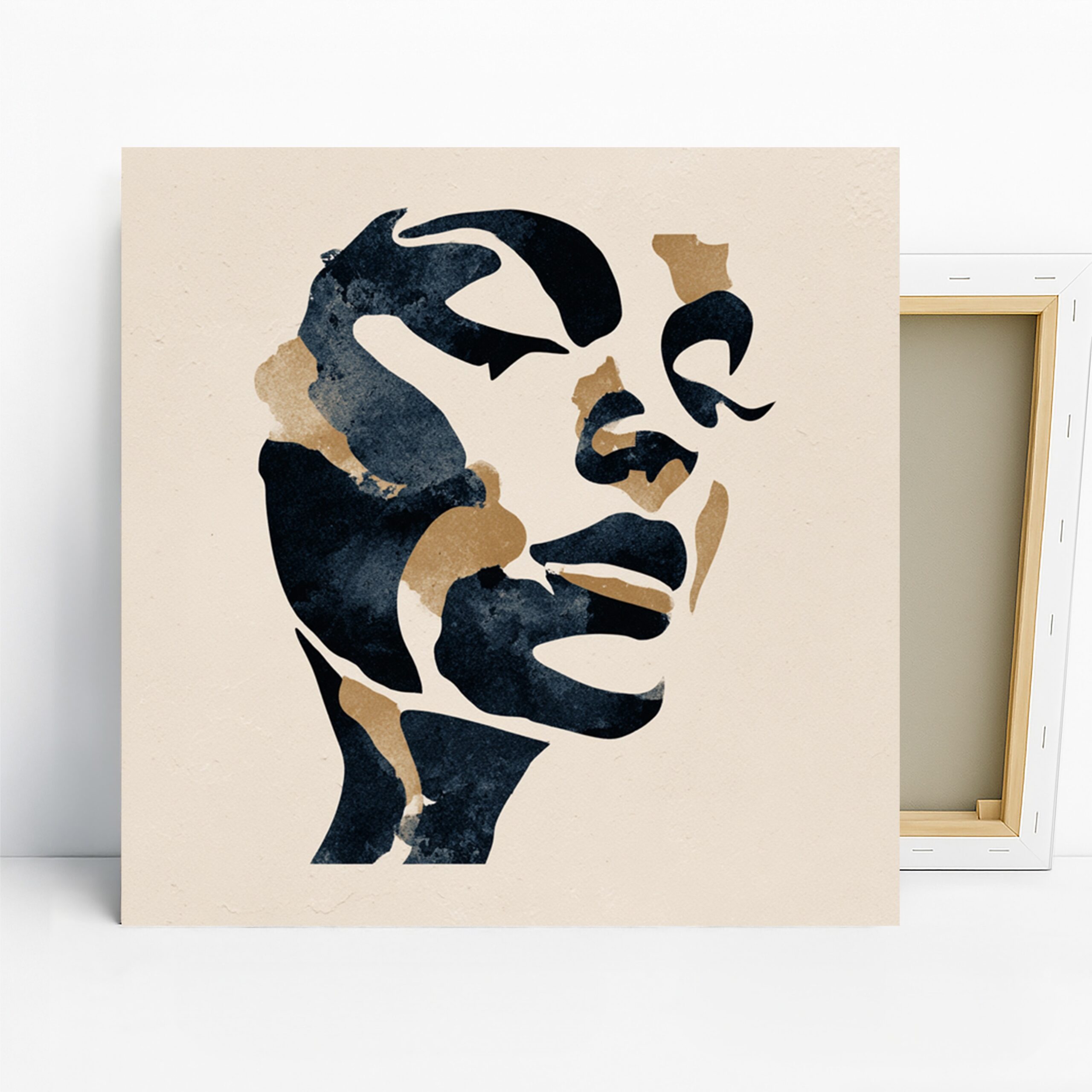 Abstract Face Silhouette Art, Canvas or Poster, Modern Minimalist Decor, Living Room Office Bedroom Wall Art, Black Beige White