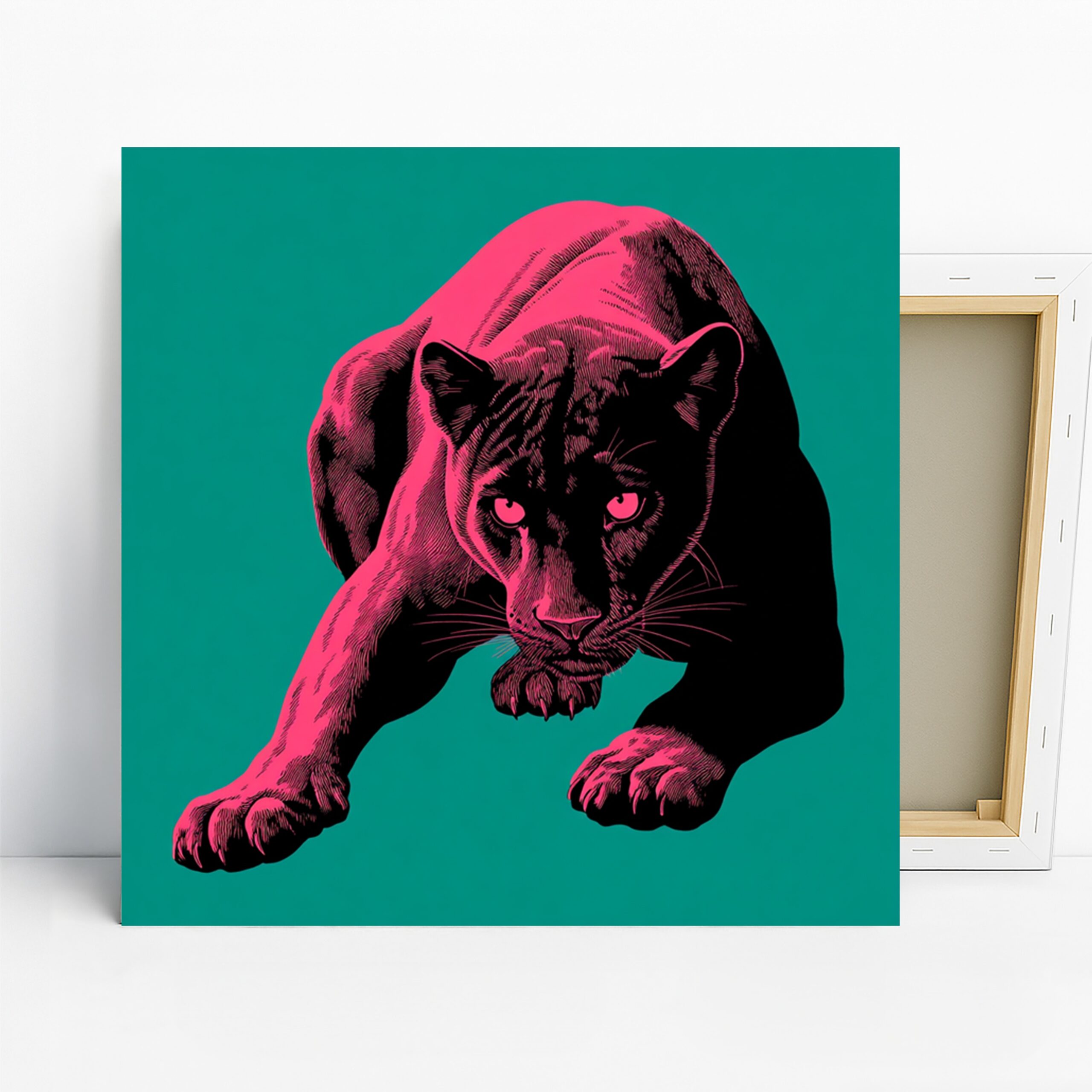 Pink Panther Art, Canvas or Poster, Pop Art Modern Decor, Living Room Bedroom Office Game Room Wall Art, Pink Black Teal Turquoise