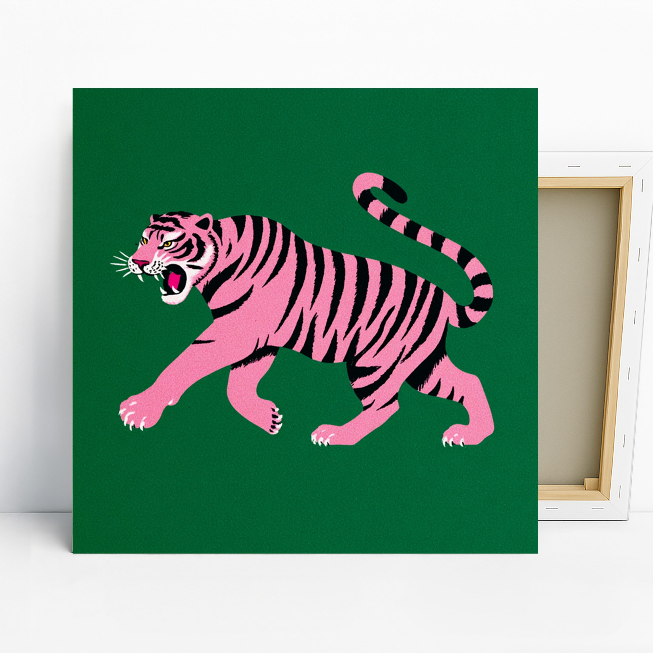 Pink Tiger Art, Canvas or Poster, Contemporary Pop Art Decor, Living Room Bedroom Office Children's Room Wall Art, Green Black Pink