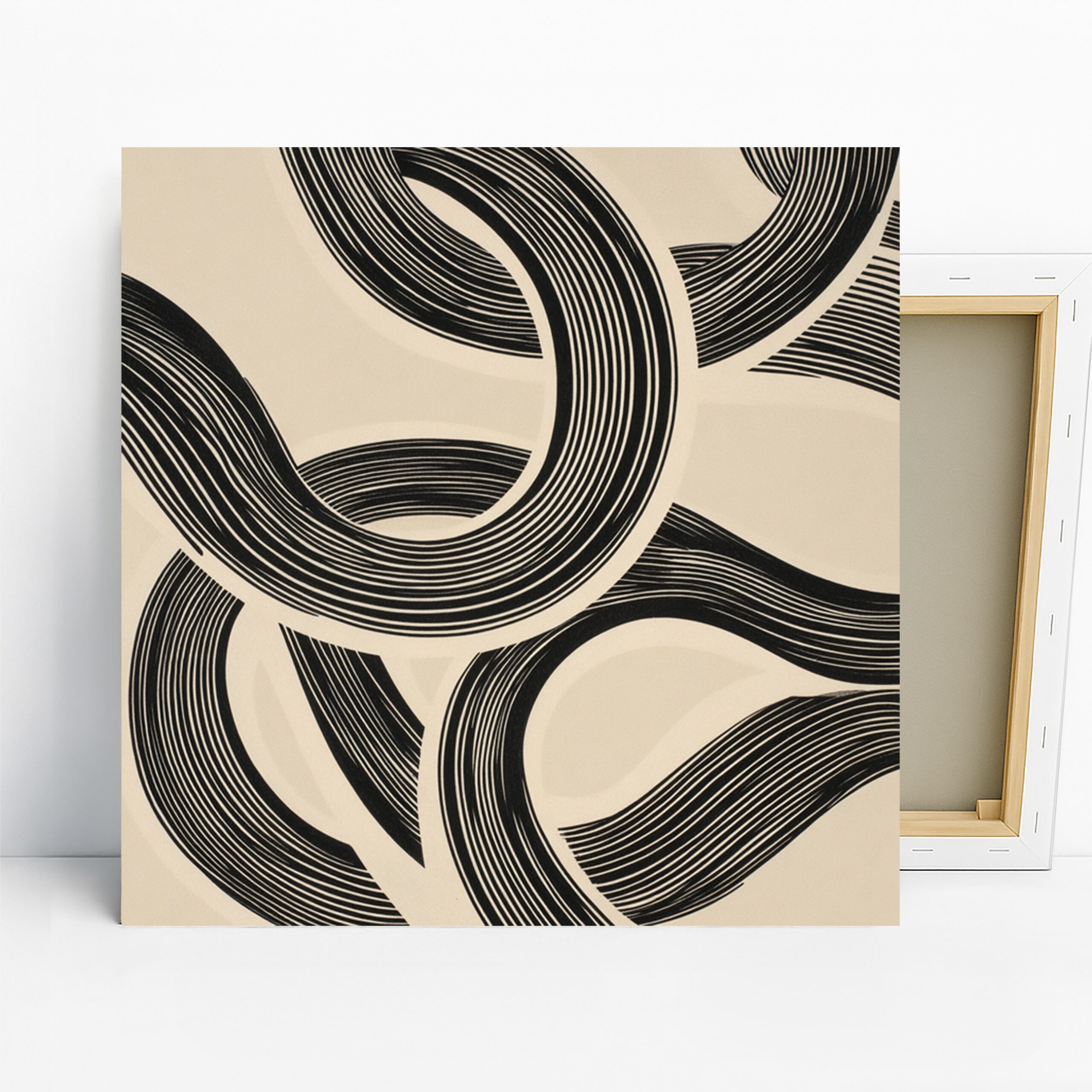 Flowing Lines Art, Canvas or Poster, Abstract Minimalist Scandinavian Decor, Living Room Office Bedroom Wall Art, Black White Beige