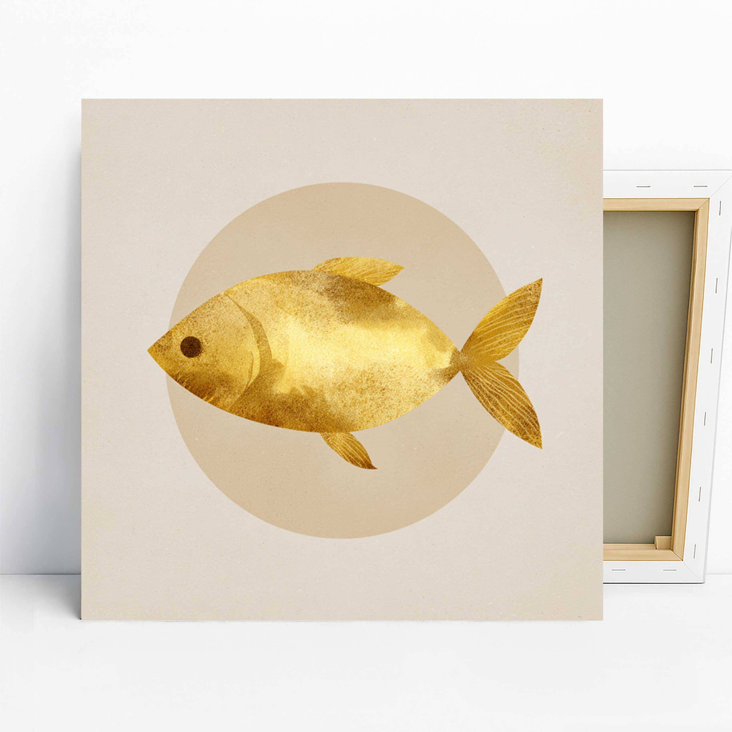 Golden Fish Art, Canvas or Poster, Contemporary Minimalist Decor, Living Room Dining Office Kitchen Wall Art, Gold Beige Yellow