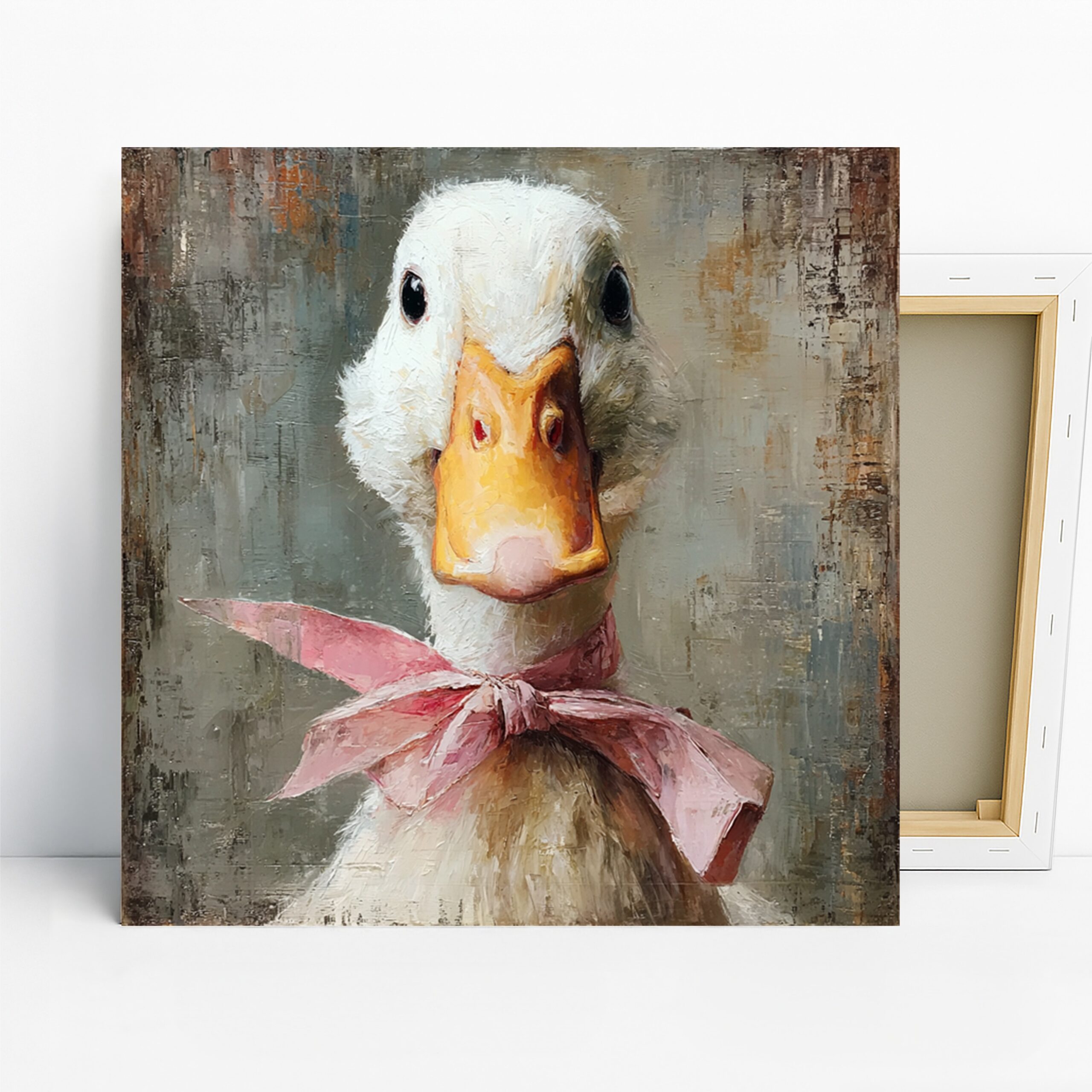 Duck Art, Canvas or Poster, Whimsical Farmhouse Decor, Kitchen Dining Room Living Room Wall Art, White Orange Pink Grey