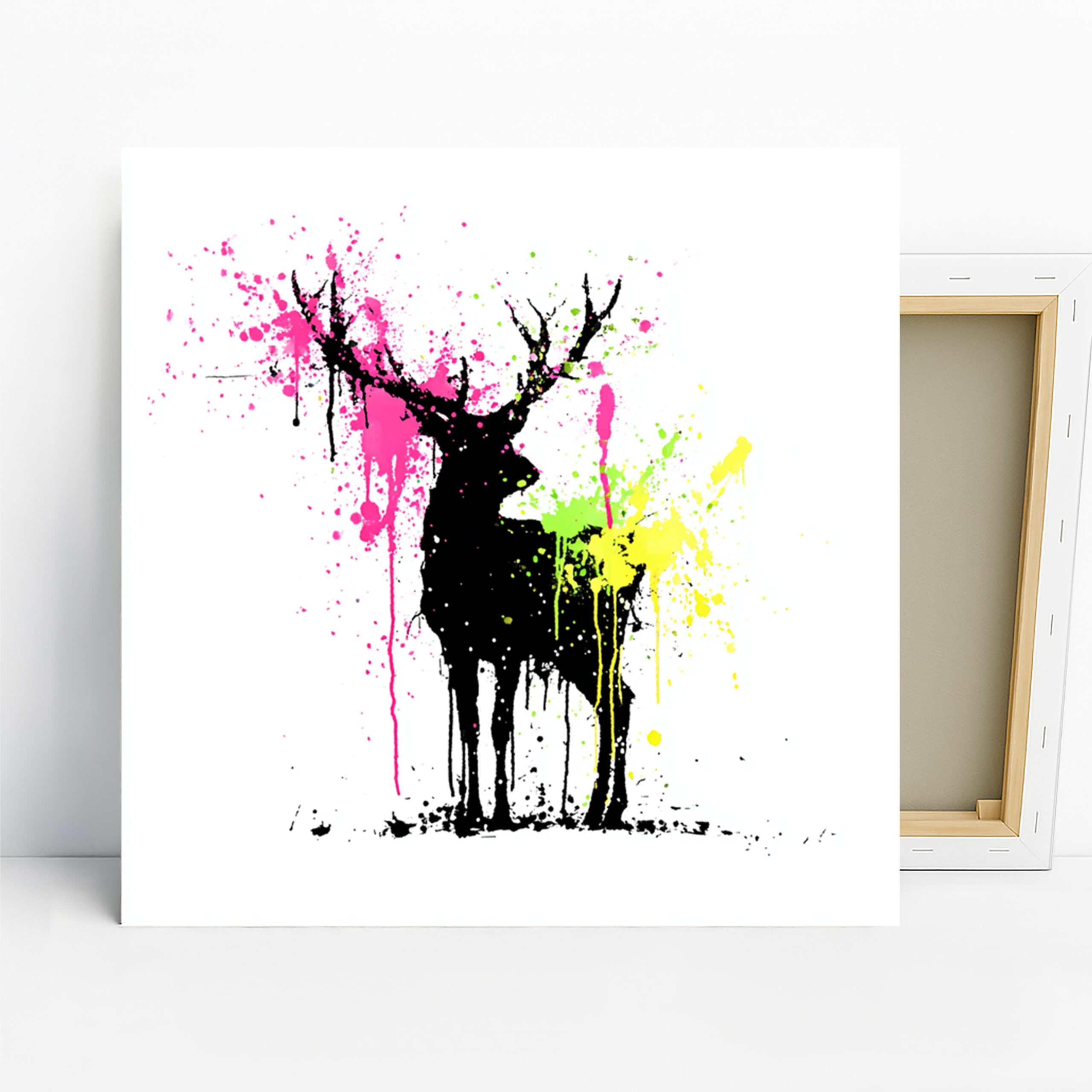 Deer Art, Canvas or Poster, Abstract Contemporary Minimalist Decor, Living Room Bedroom Office Game Room Wall Art, Black Pink Yellow Green