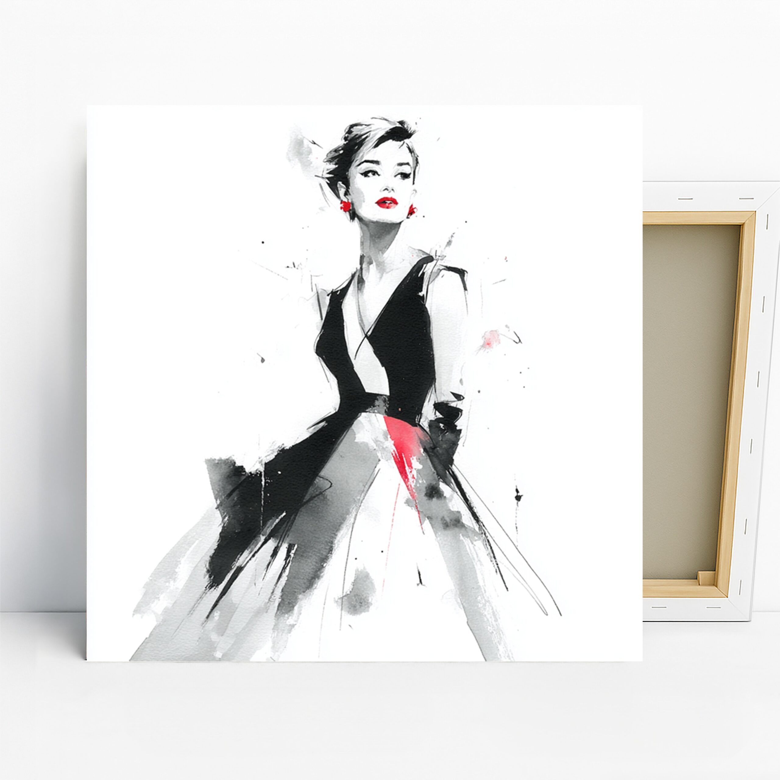Elegant Fashion Sketch Art, Canvas or Poster, Contemporary Glam Minimalist Decor, Bedroom Living Room Office Wall Art, Black White Red