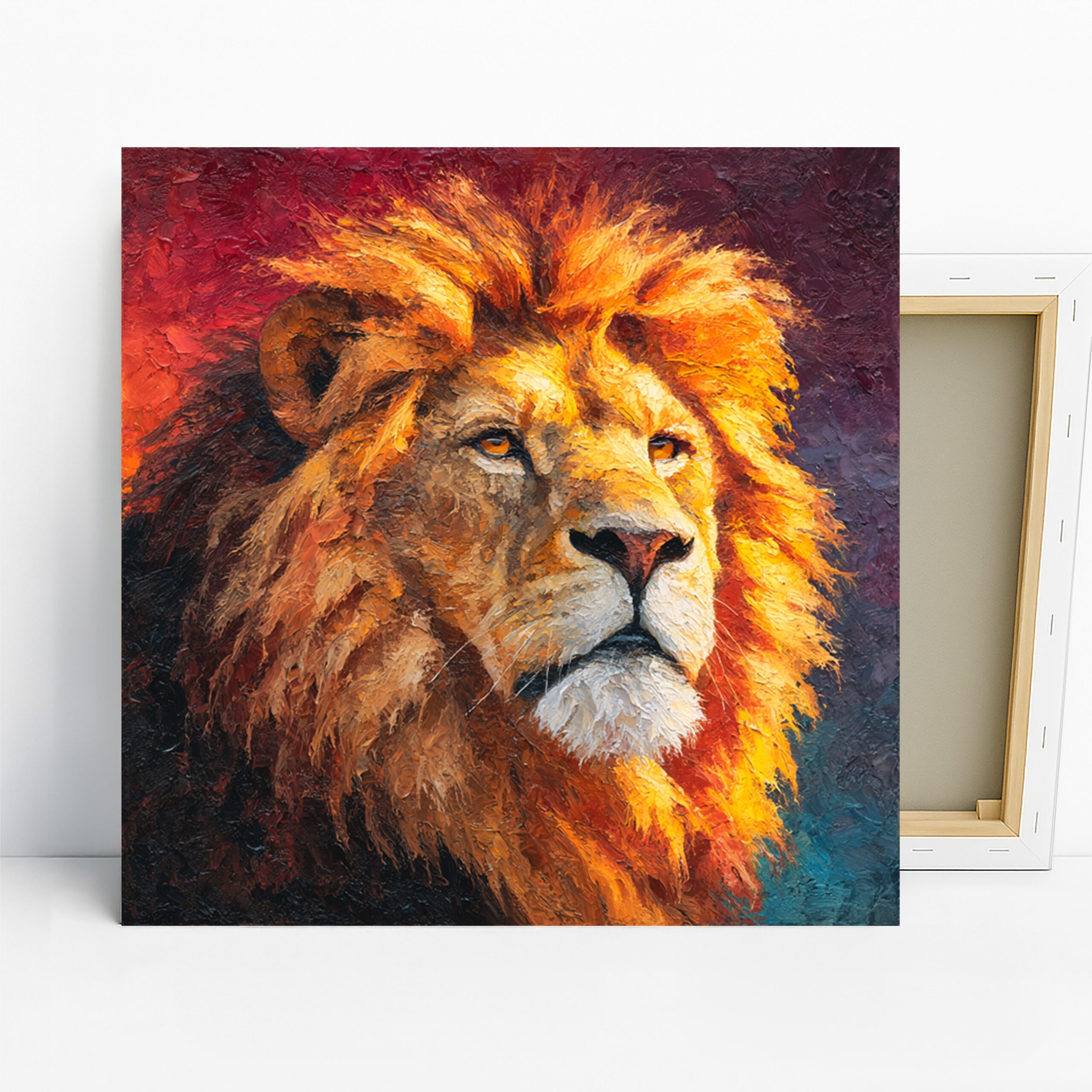 Lion Art, Canvas or Poster, Animal Contemporary Nature Decor, Living Room Office Bedroom Dining Room Wall Art, Orange Red Yellow Brown