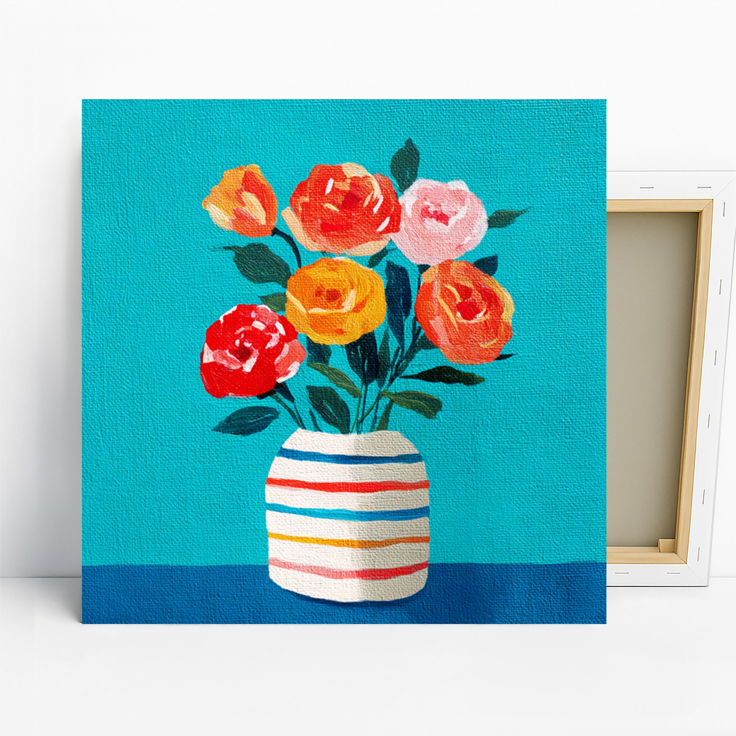 Vibrant Floral Bouquet Art, Canvas or Poster, Contemporary Bohemian Decor, Living Room Dining Room Bedroom Office Wall Art,Red Orange Yellow