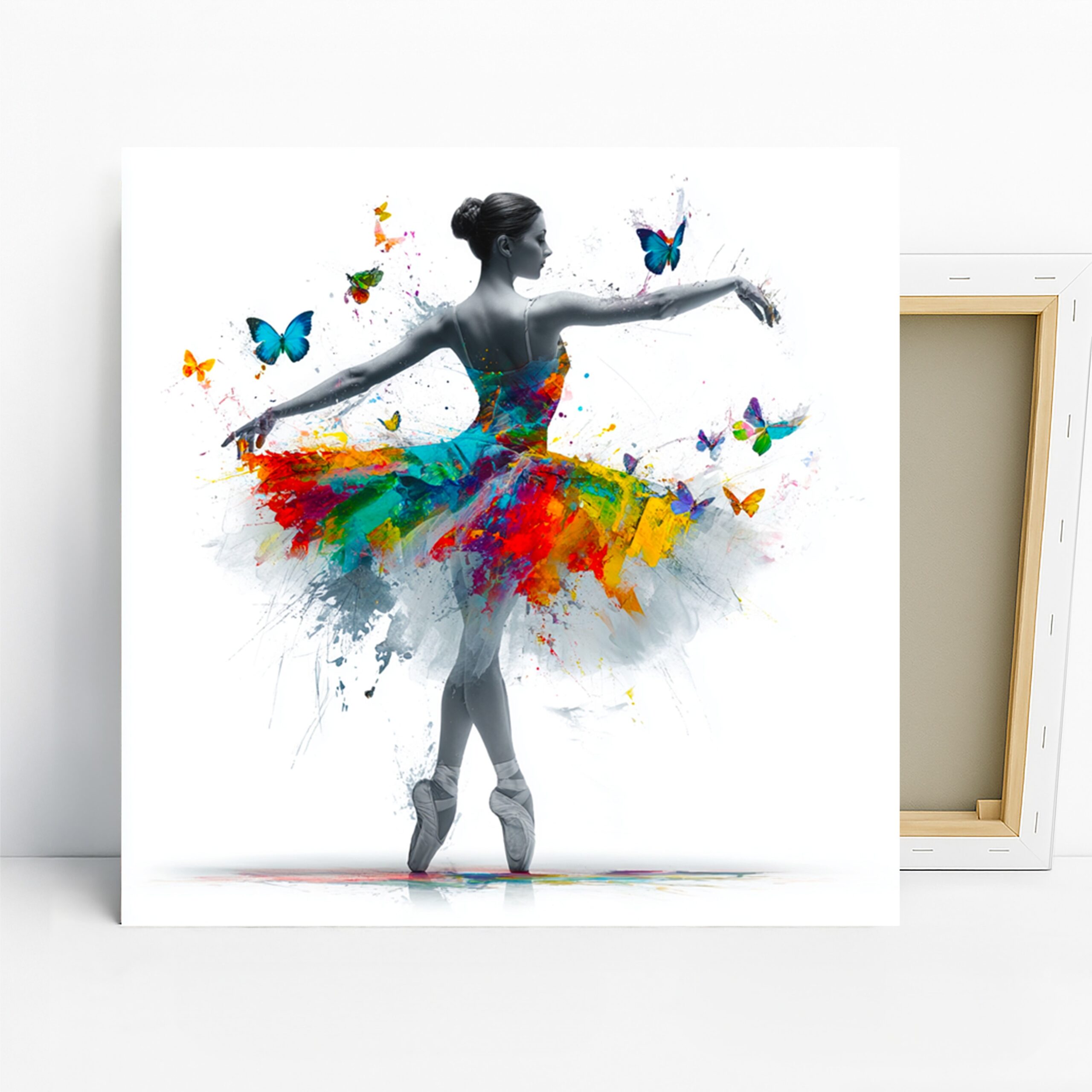 Butterfly Ballerina Art, Canvas or Poster, Contemporary Whimsical Modern Decor, Living Room Bedroom Home Wall Art, Multicolor Blue Yellow