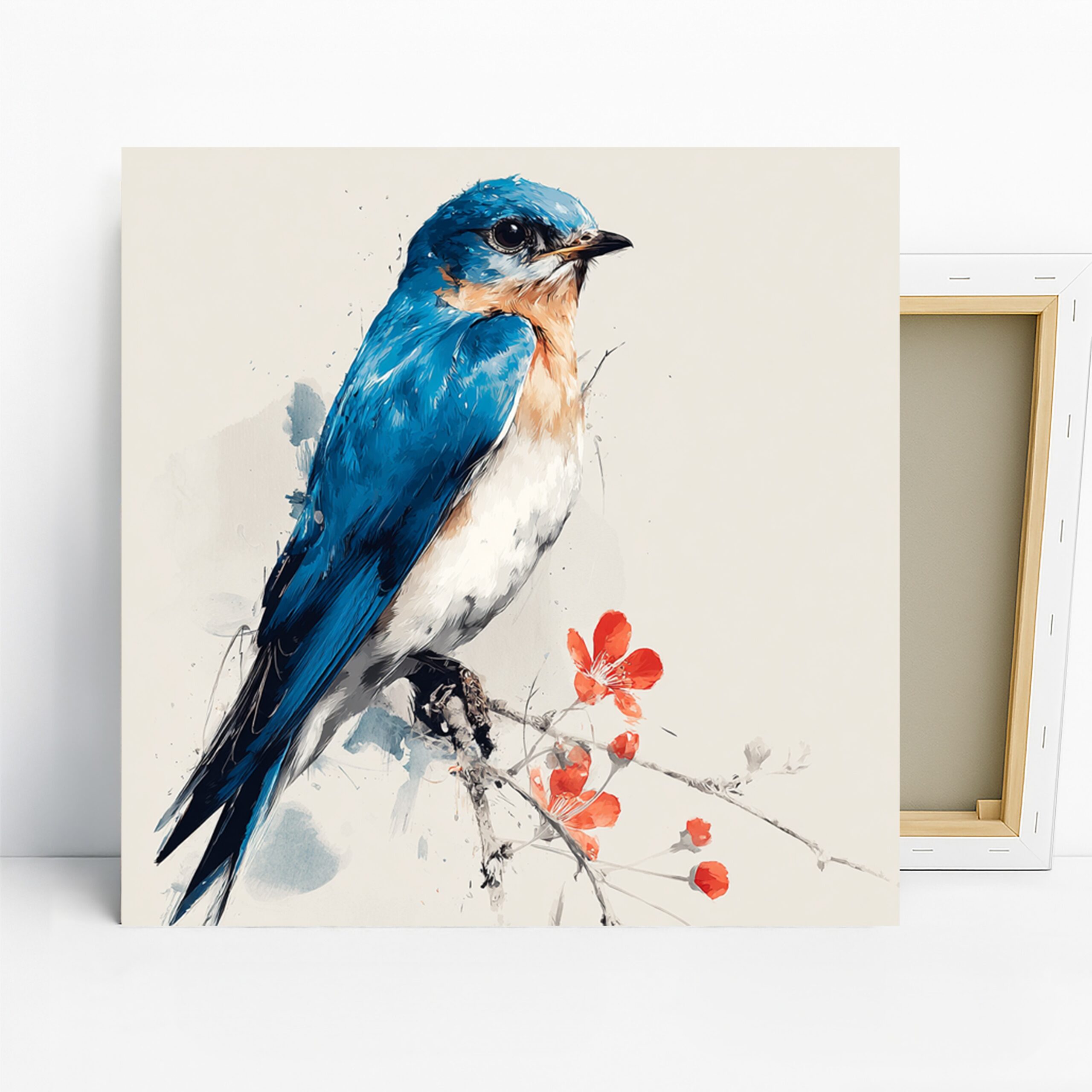 Blue Jay Art, Canvas or Poster, Nature Contemporary Decor, Living Room Bedroom Office Dining Room Wall Art, Blue Orange White