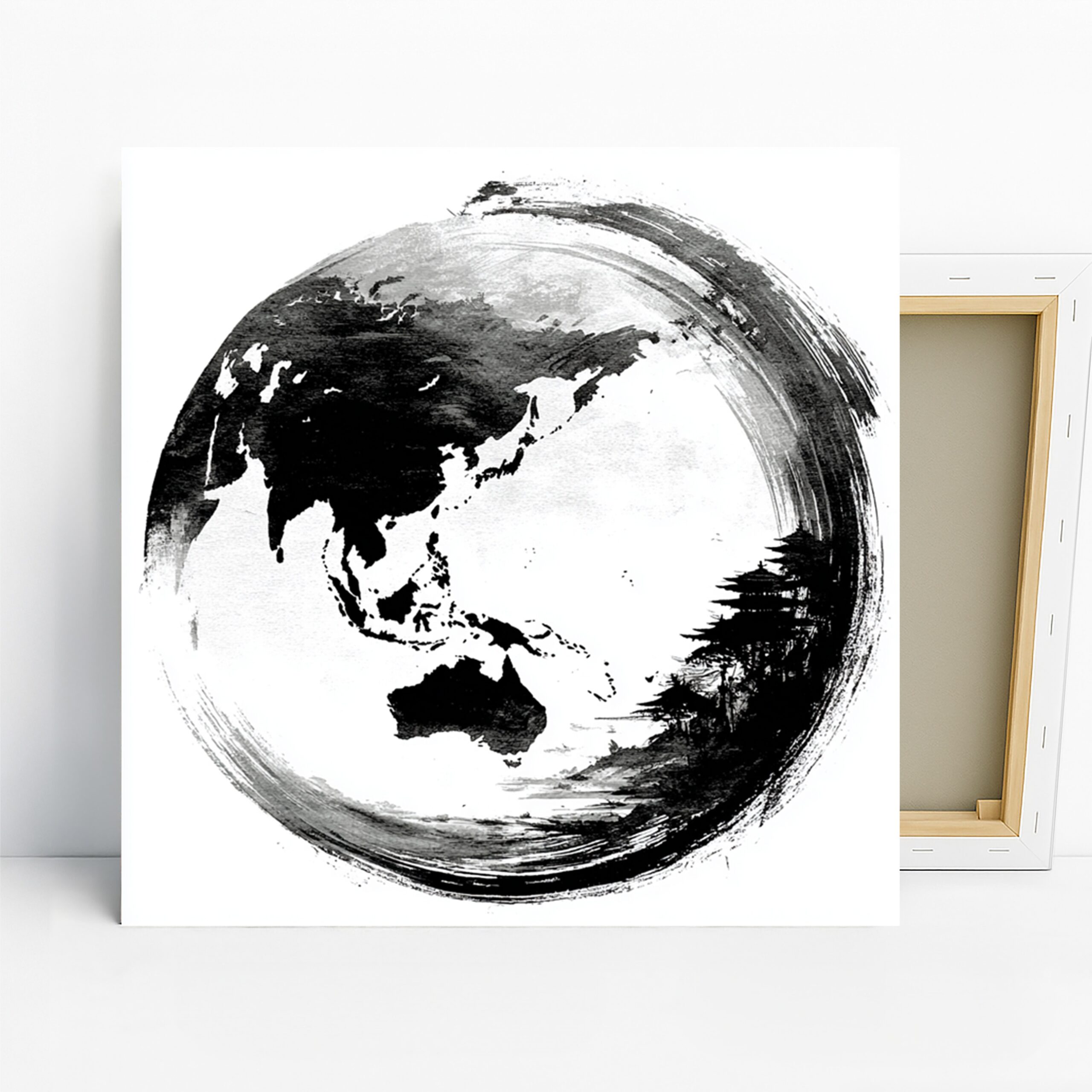 Asian Globe Art, Canvas or Poster, Contemporary Minimalist Decor, Office Living Room Bedroom Dining Room Wall Art, Black White Grey
