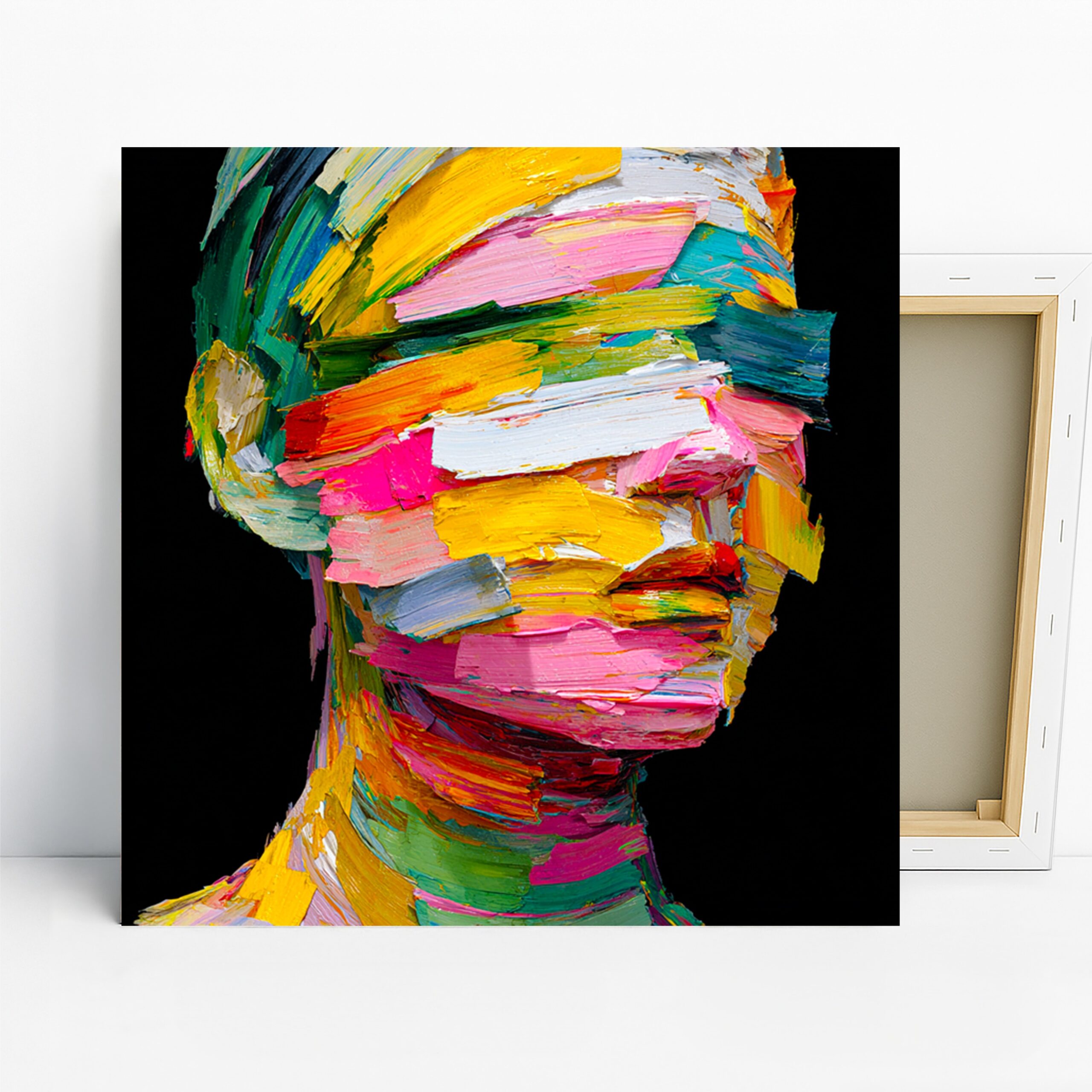 Vibrant Face Art, Canvas or Poster, Abstract Contemporary Decor, Living Room Office Hallway Wall Art, Yellow Pink Green Turquoise