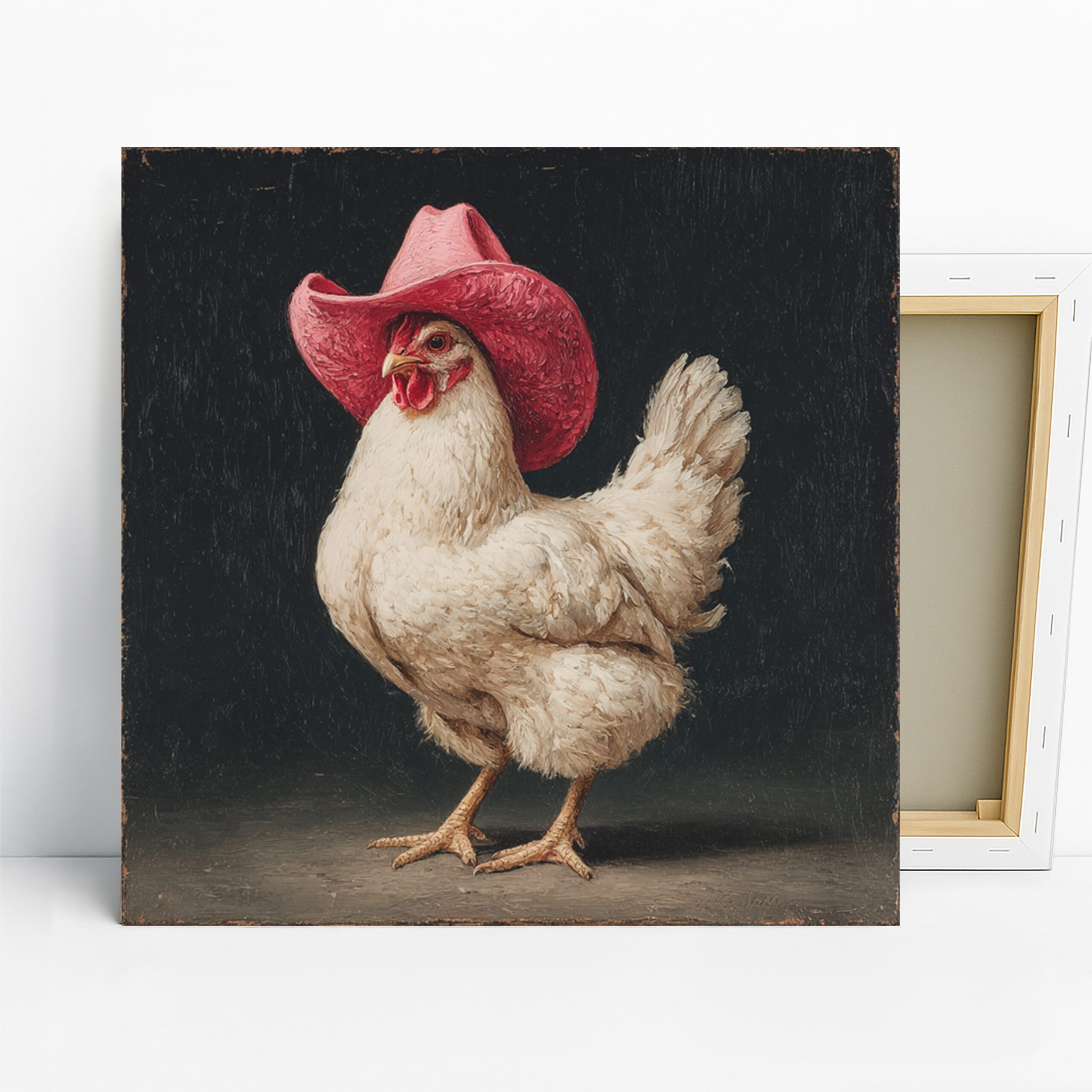 Chicken Art, Canvas or Poster, Whimsical Vintage Farmhouse Decor, Kitchen Dining Room Living Room Wall Art, Red White Black