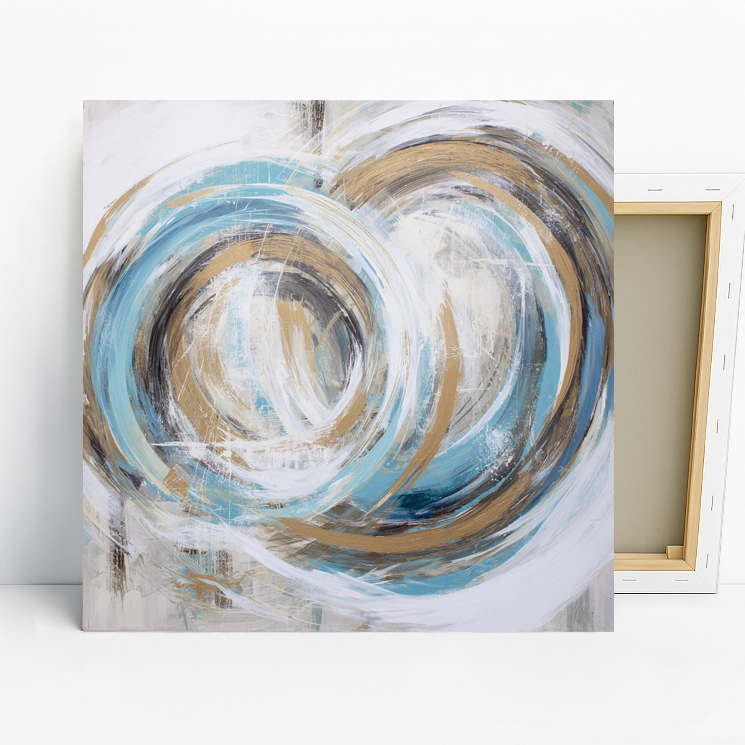Circular Waves Art, Canvas or Poster, Abstract Contemporary Decor, Living Room Bedroom Office Bathroom Wall Art, Blue Gold White Beige