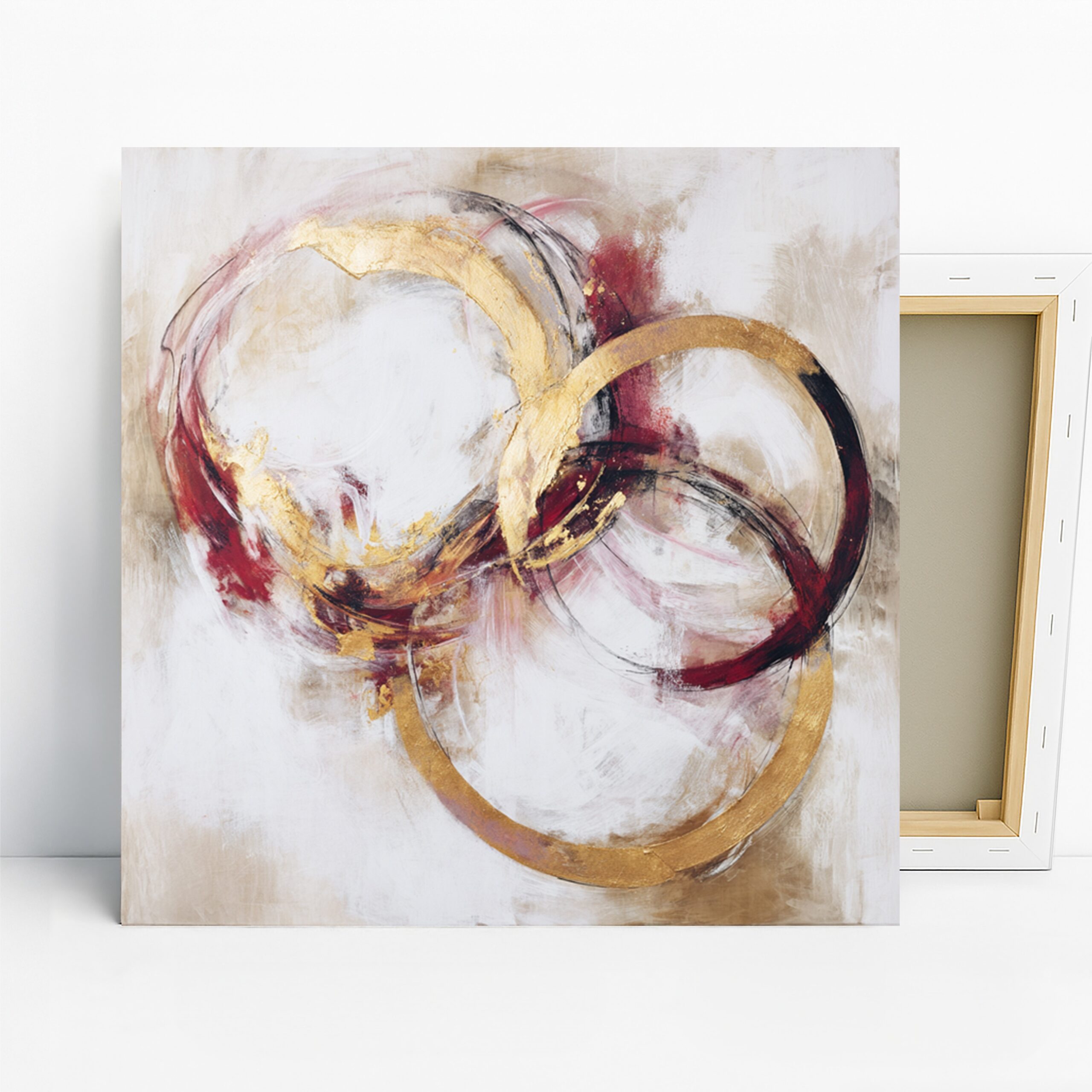 Golden Circles Art, Canvas or Poster, Abstract Modern Decor, Living Room Bedroom Office Wall Art, Gold Red White Brown Minimalist Decor