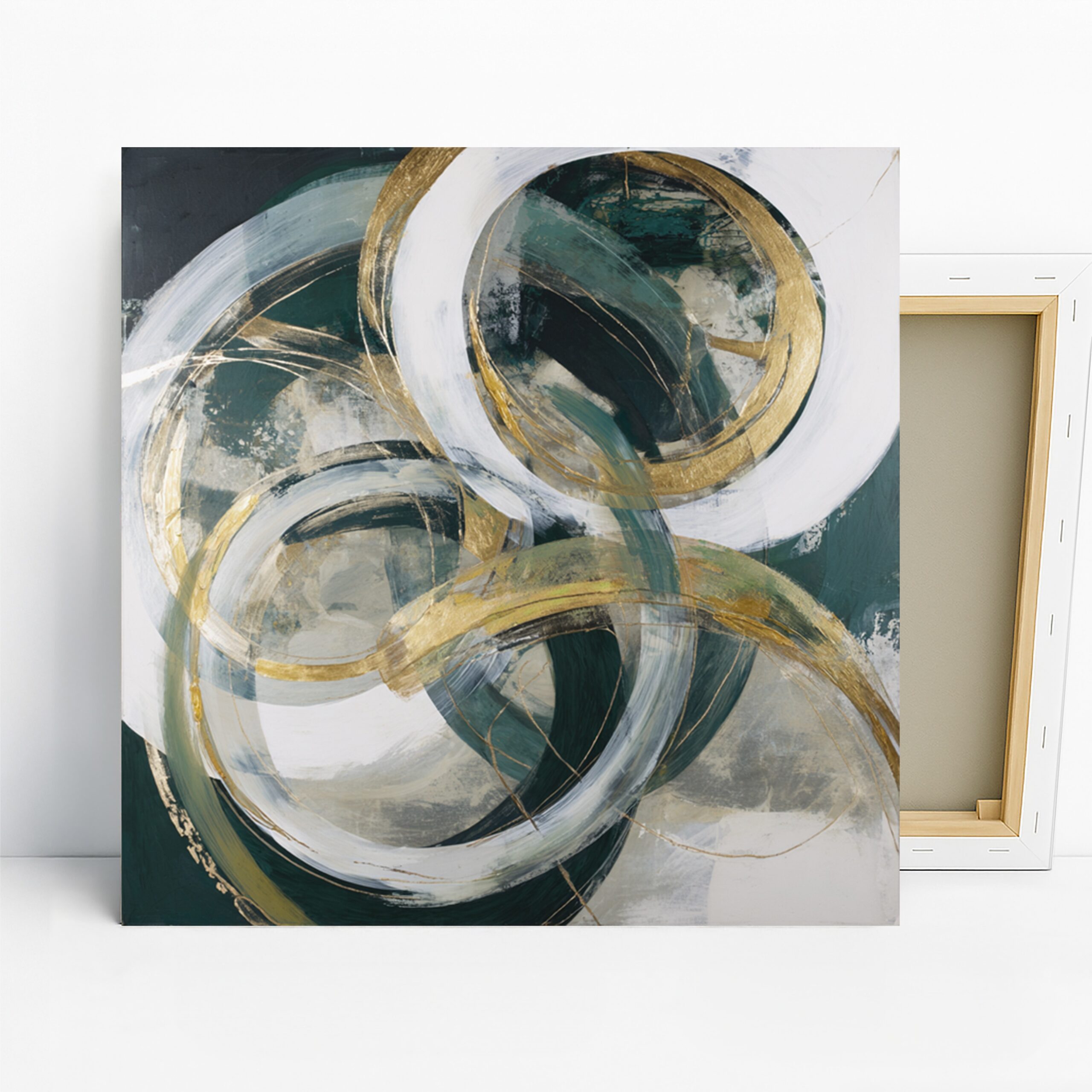Circular Harmony Art, Canvas or Poster, Abstract Modern Decor, Living Room Office Bedroom Dining Room Wall Art, Gold White Green Grey