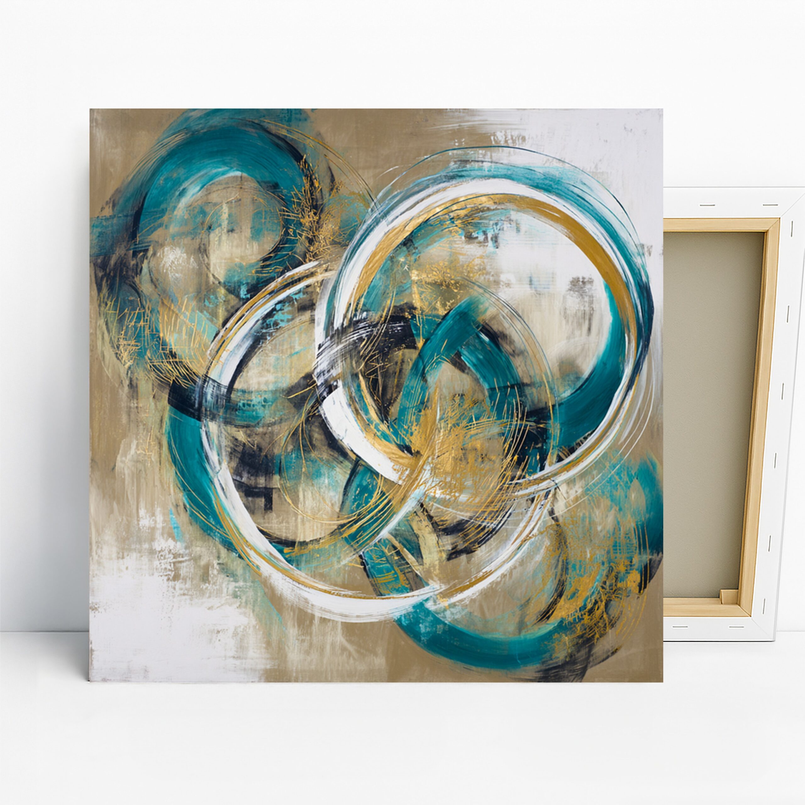 Teal Circles Abstract Art, Canvas or Poster, Modern Minimalist Decor, Living Room Office Bedroom Dining Room Wall Art, Teal Gold White