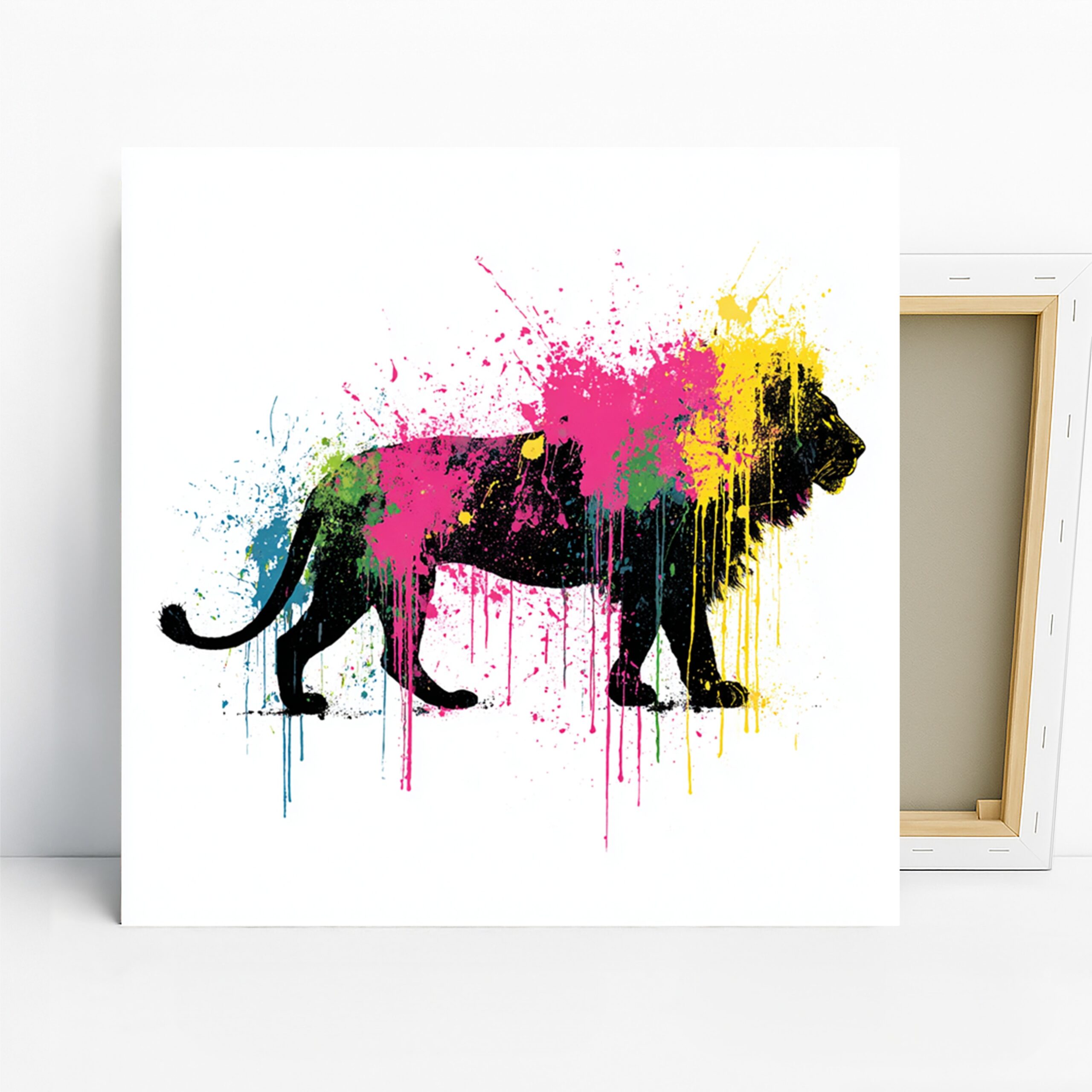Lion Splash Art, Canvas or Poster, Street Contemporary Decor, Living Room Bedroom Office Game Room Wall Art, Pink Yellow Green Black