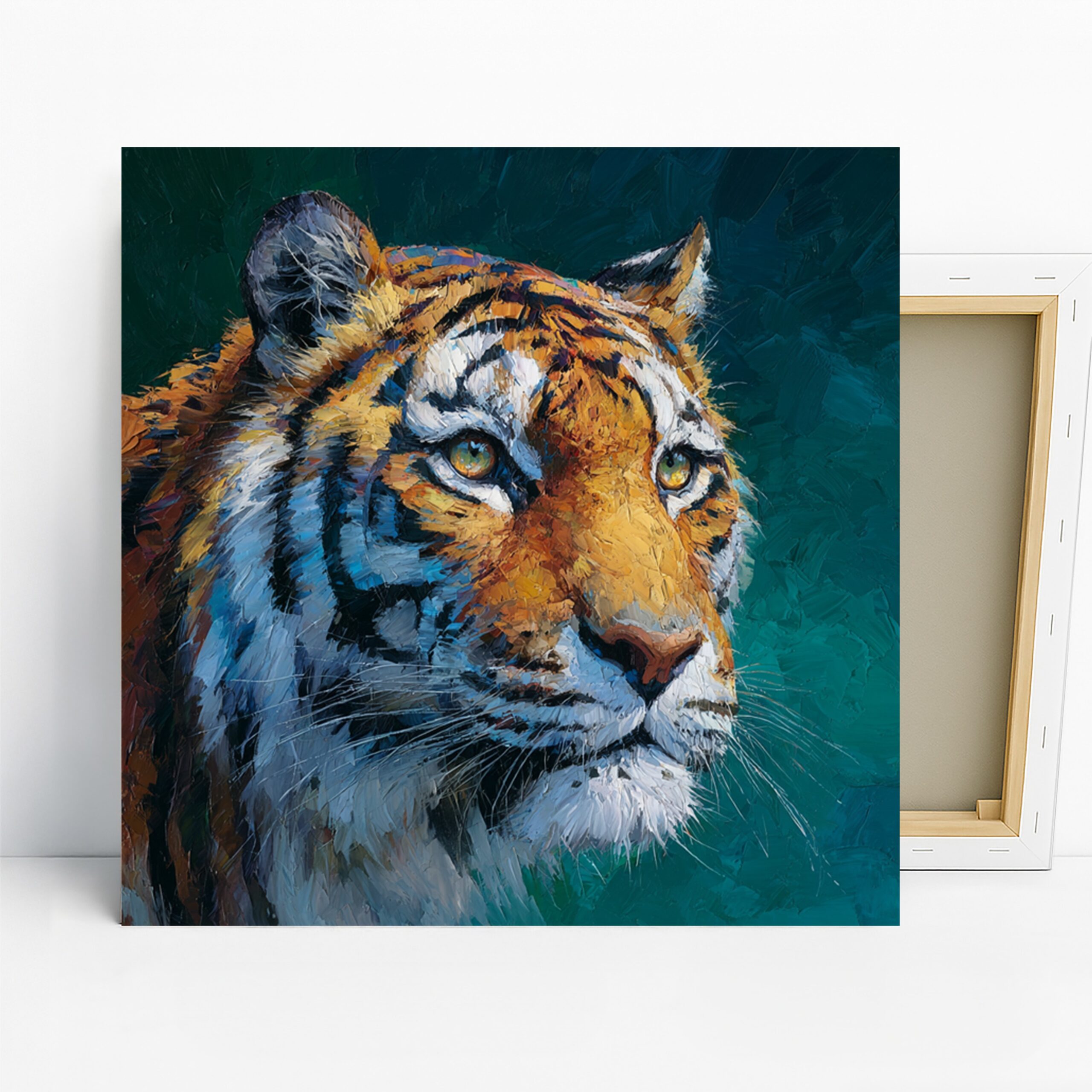 Tiger Face Art, Canvas or Poster, Contemporary Minimalist Decor, Living Room Office Bedroom Dining Room Wall Art, Orange Blue White Green