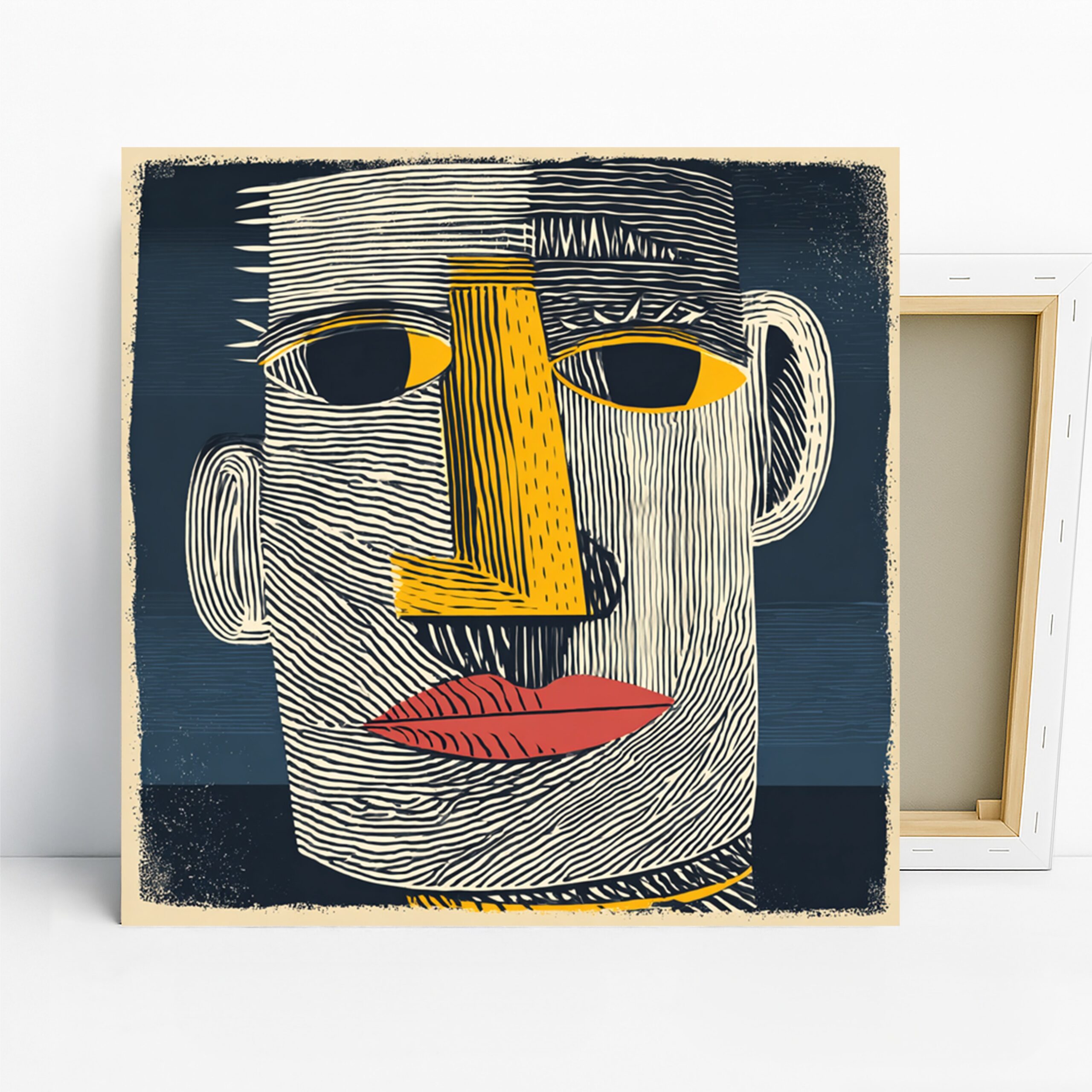 Geometric Face Art, Canvas or Poster, Abstract Contemporary Decor, Living Room Office Bedroom Dining Room Wall Art, Yellow Red Blue White